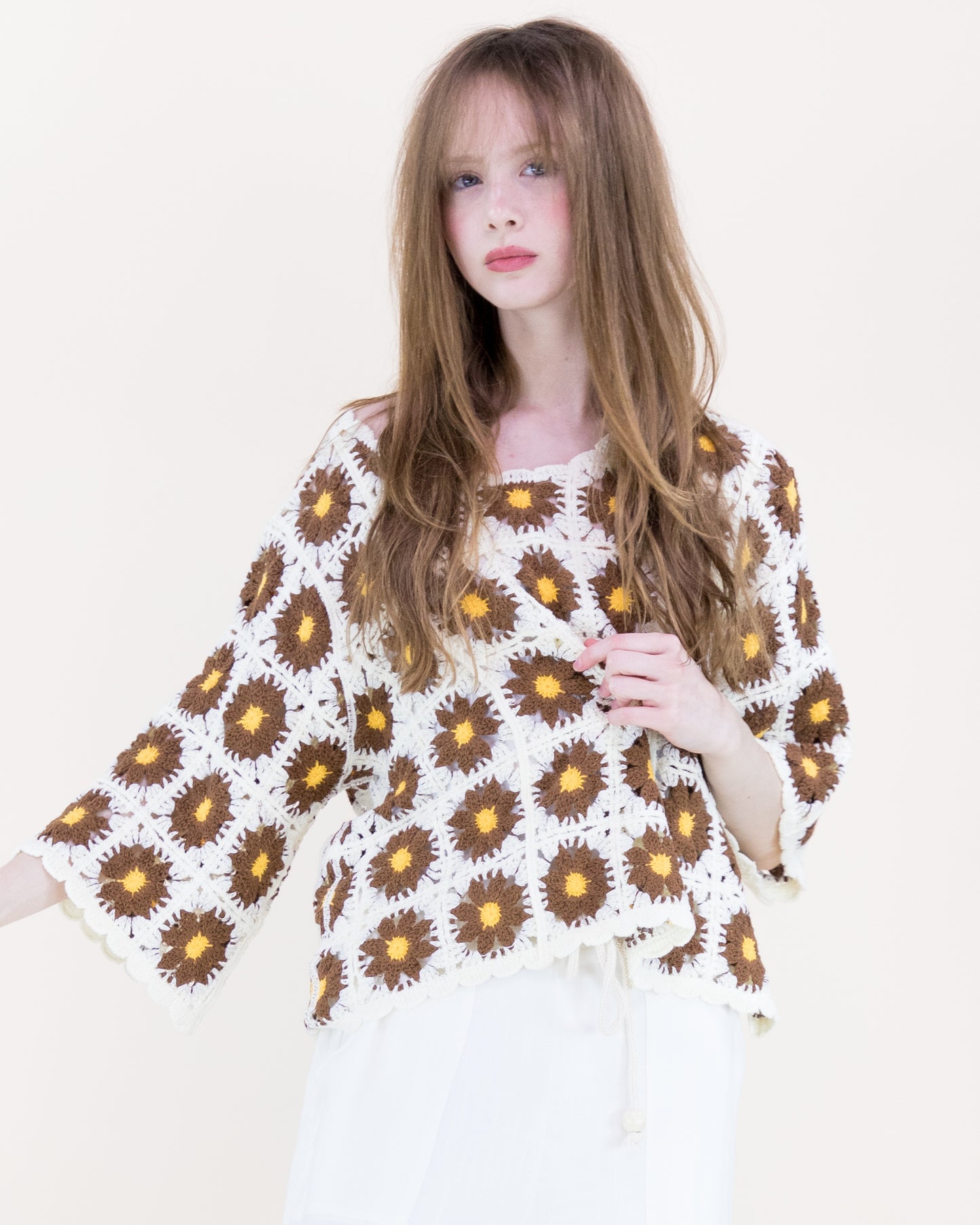 Daisy Cotton Crochet Quarter Sleeve Summer Sweater
