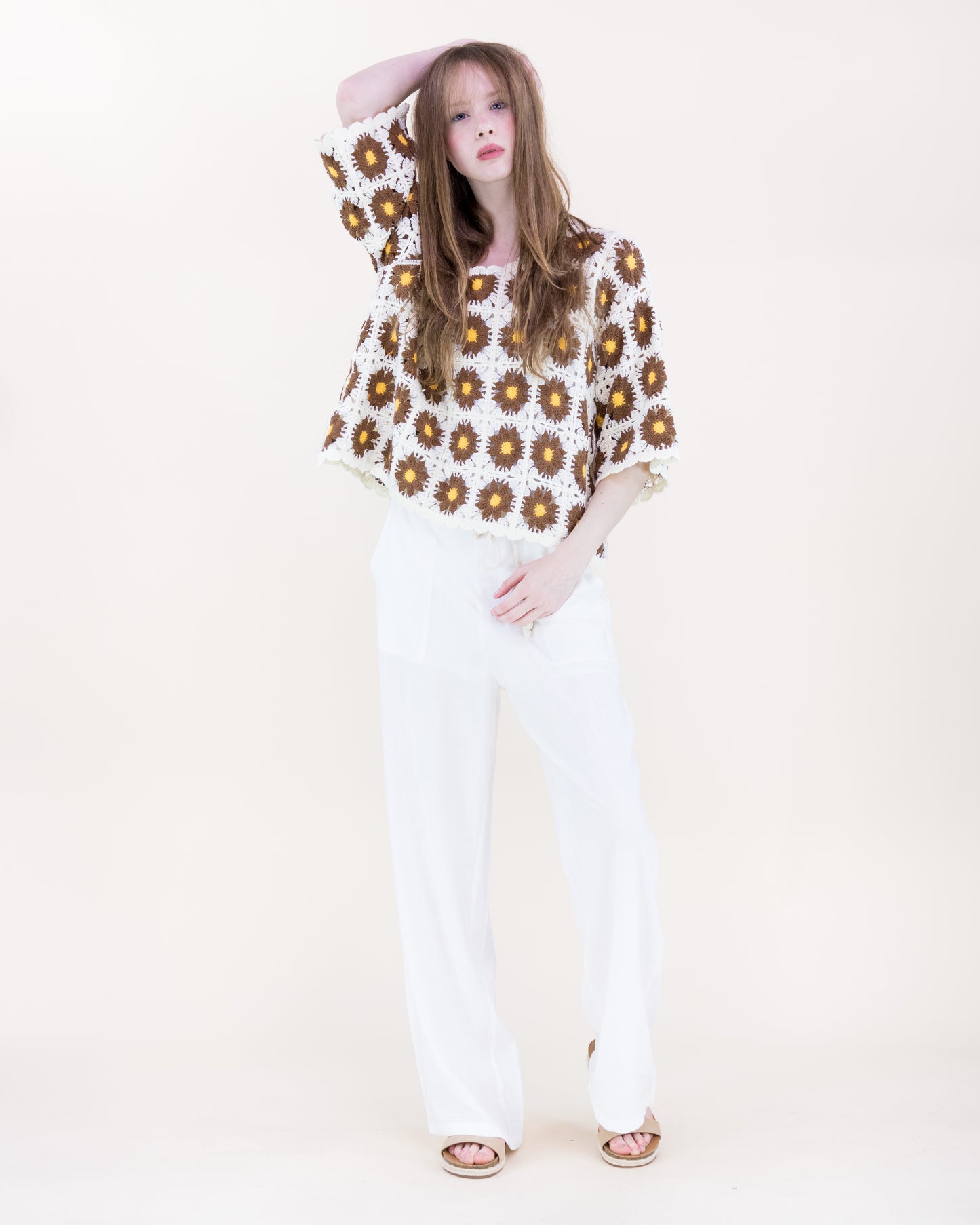 Daisy Cotton Crochet Quarter Sleeve Summer Sweater