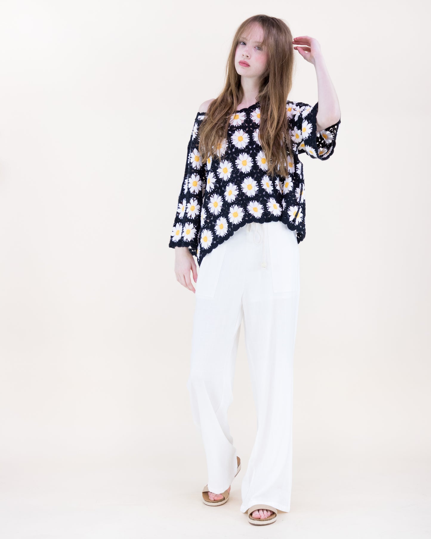 Daisy Cotton Crochet Quarter Sleeve Summer Sweater