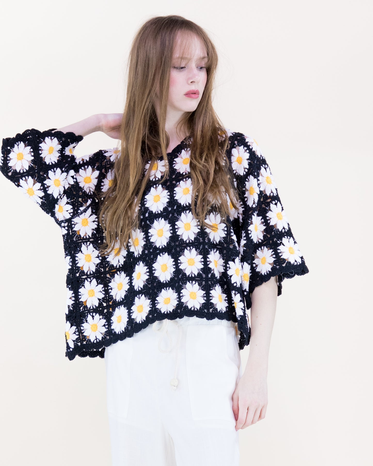 Daisy Cotton Crochet Quarter Sleeve Summer Sweater
