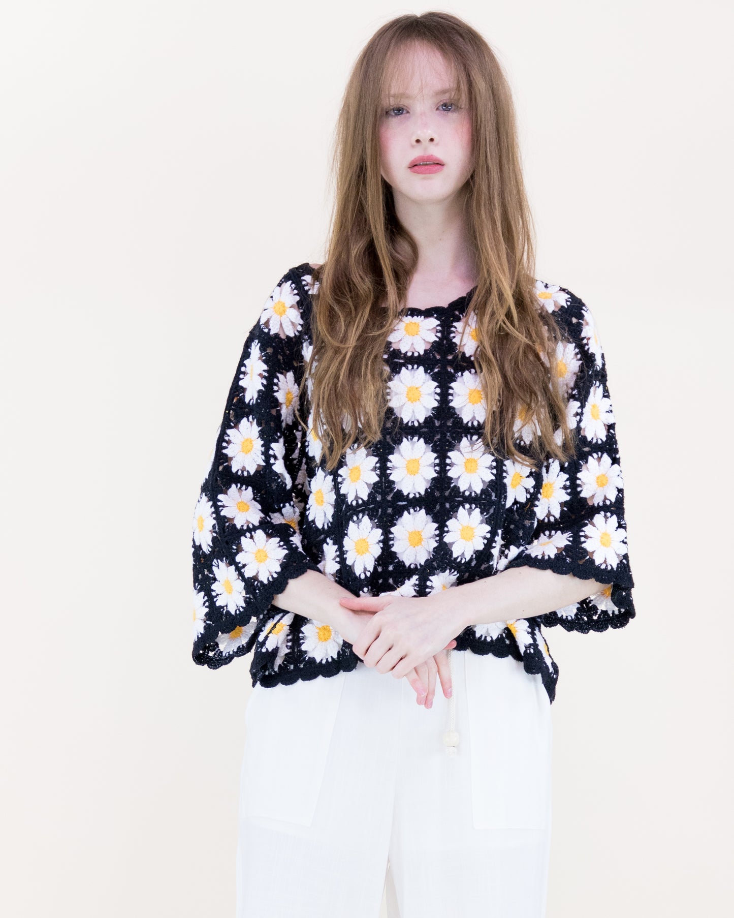 Daisy Cotton Crochet Quarter Sleeve Summer Sweater