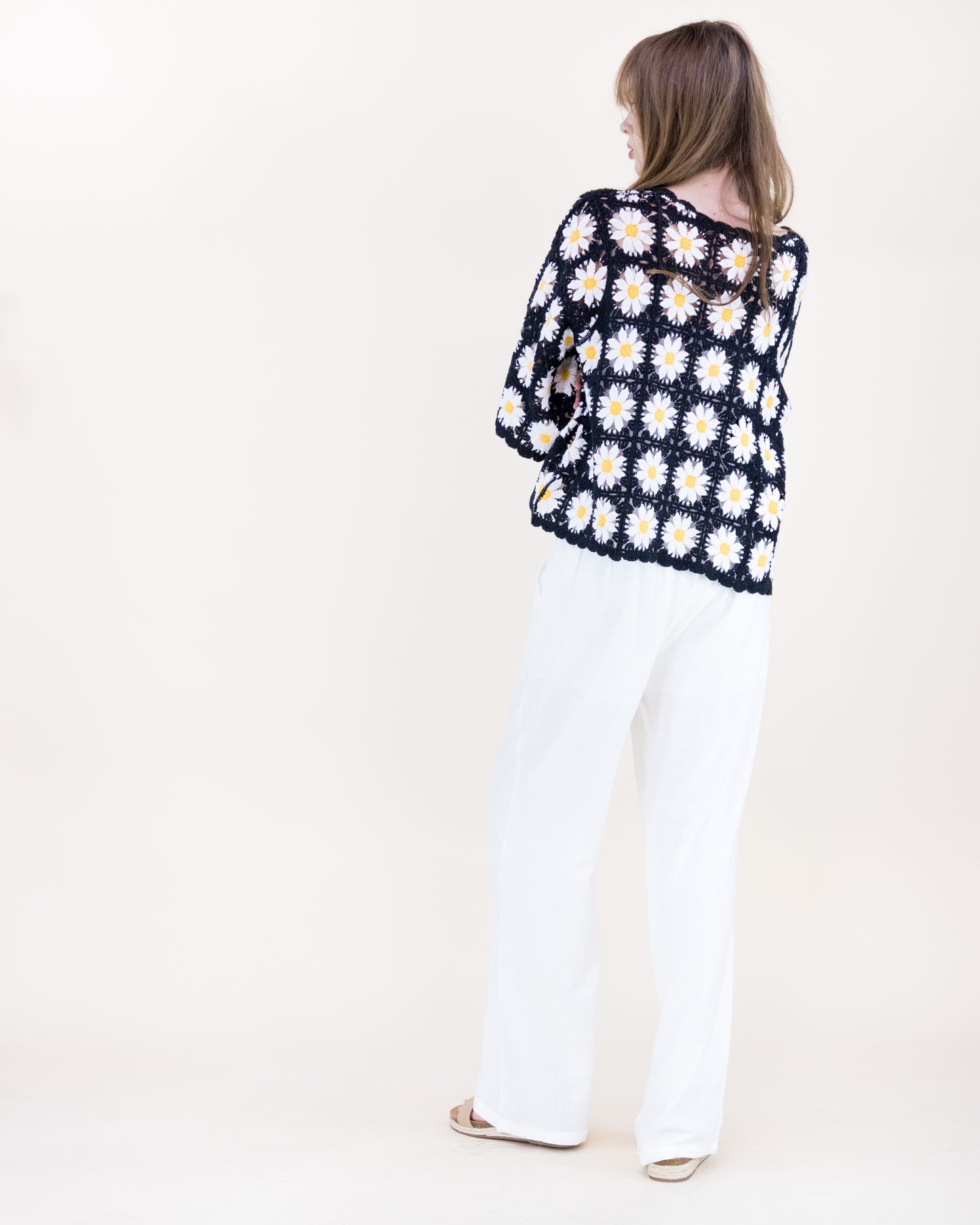 Daisy Cotton Crochet Quarter Sleeve Summer Sweater