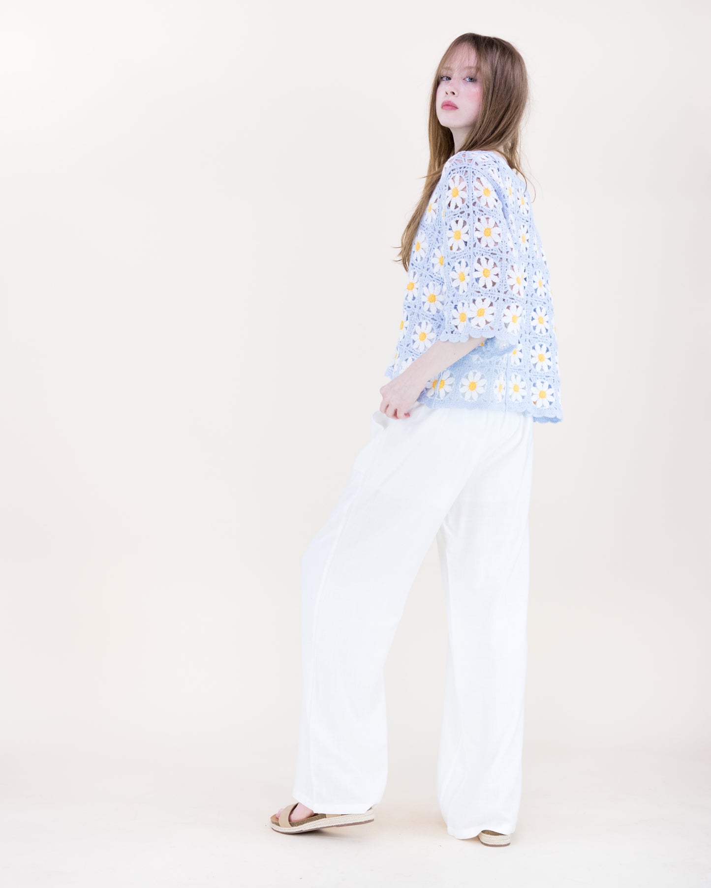 Daisy Cotton Crochet Quarter Sleeve Summer Sweater