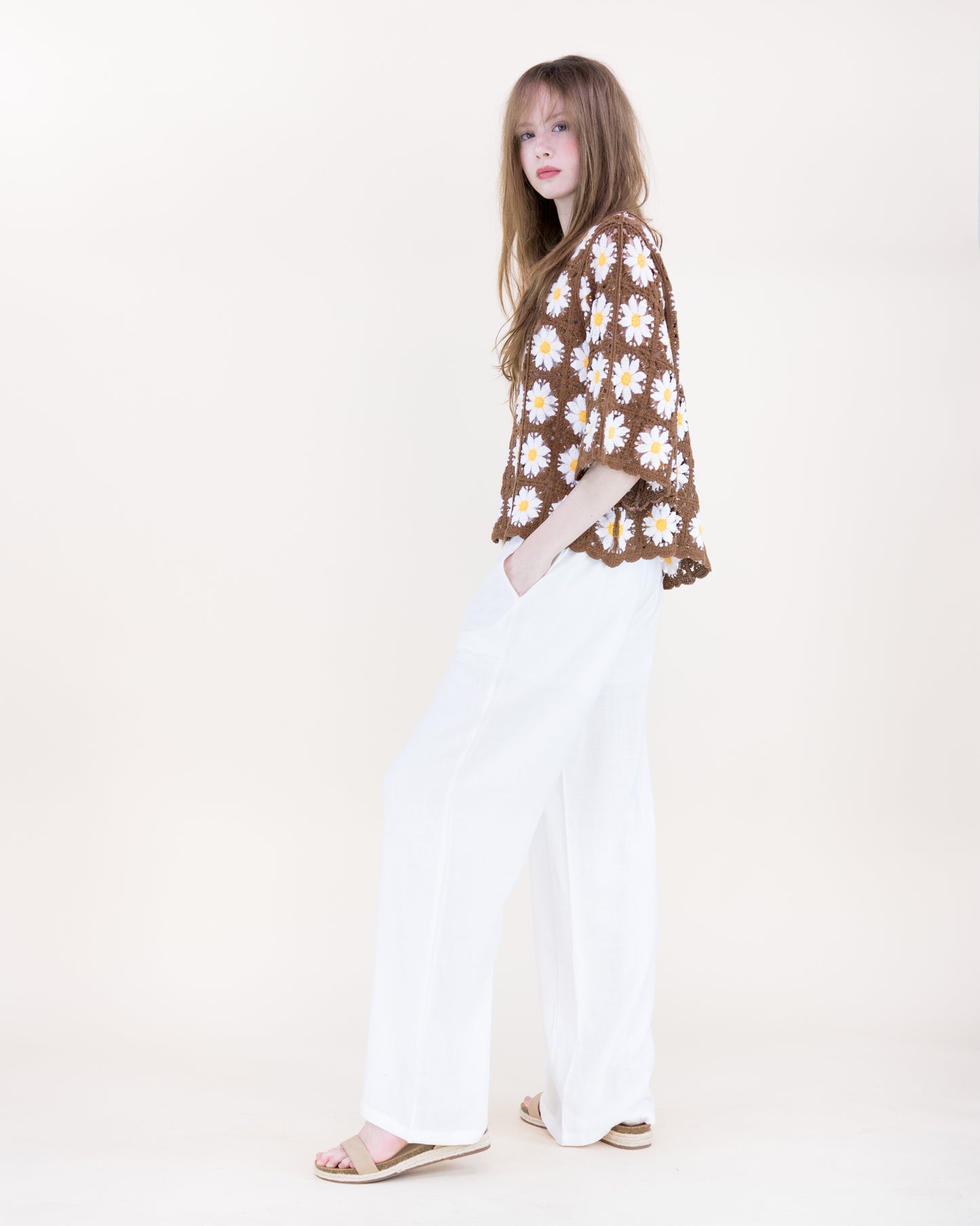 Daisy Cotton Crochet Quarter Sleeve Summer Sweater