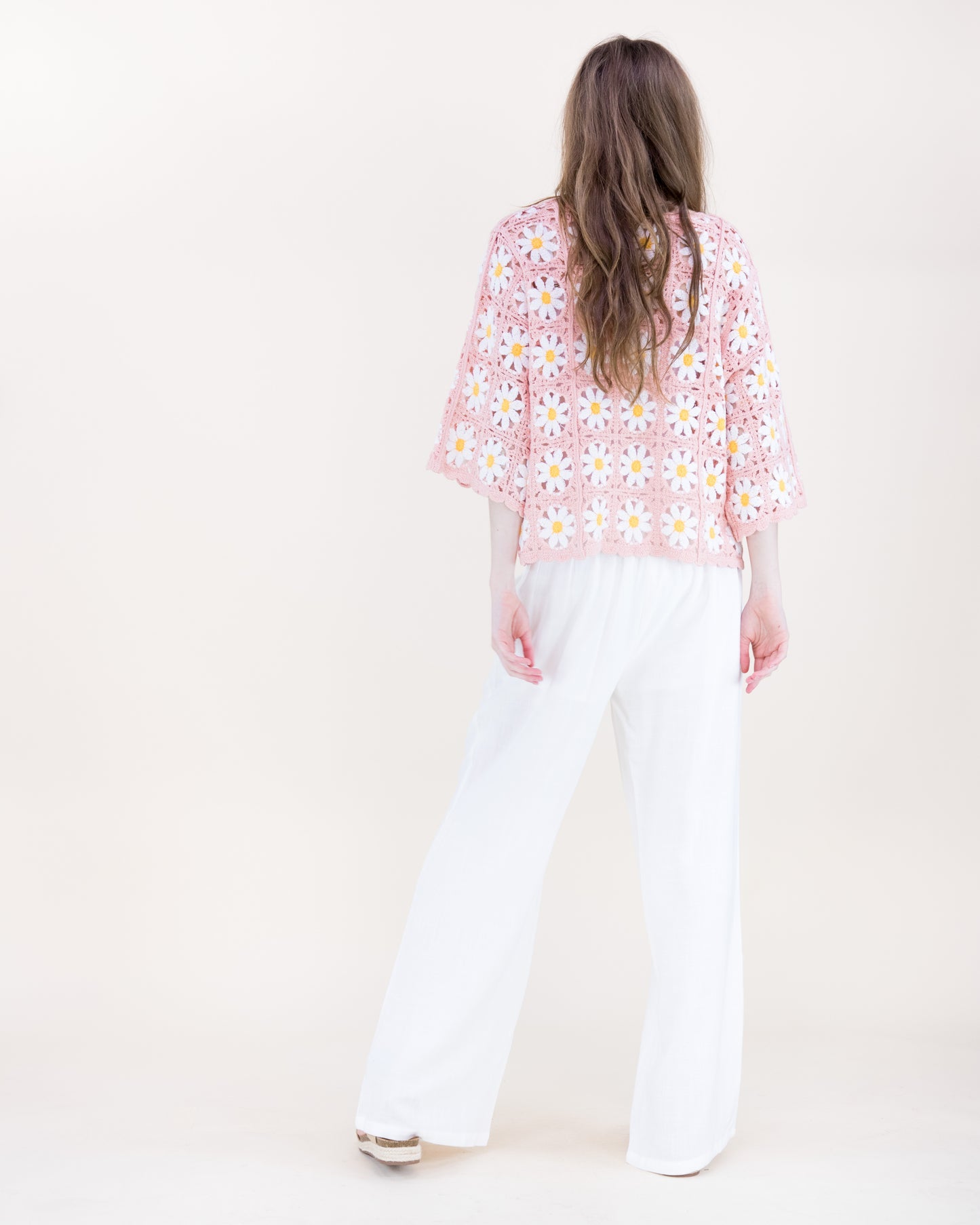 Daisy Cotton Crochet Quarter Sleeve Summer Sweater