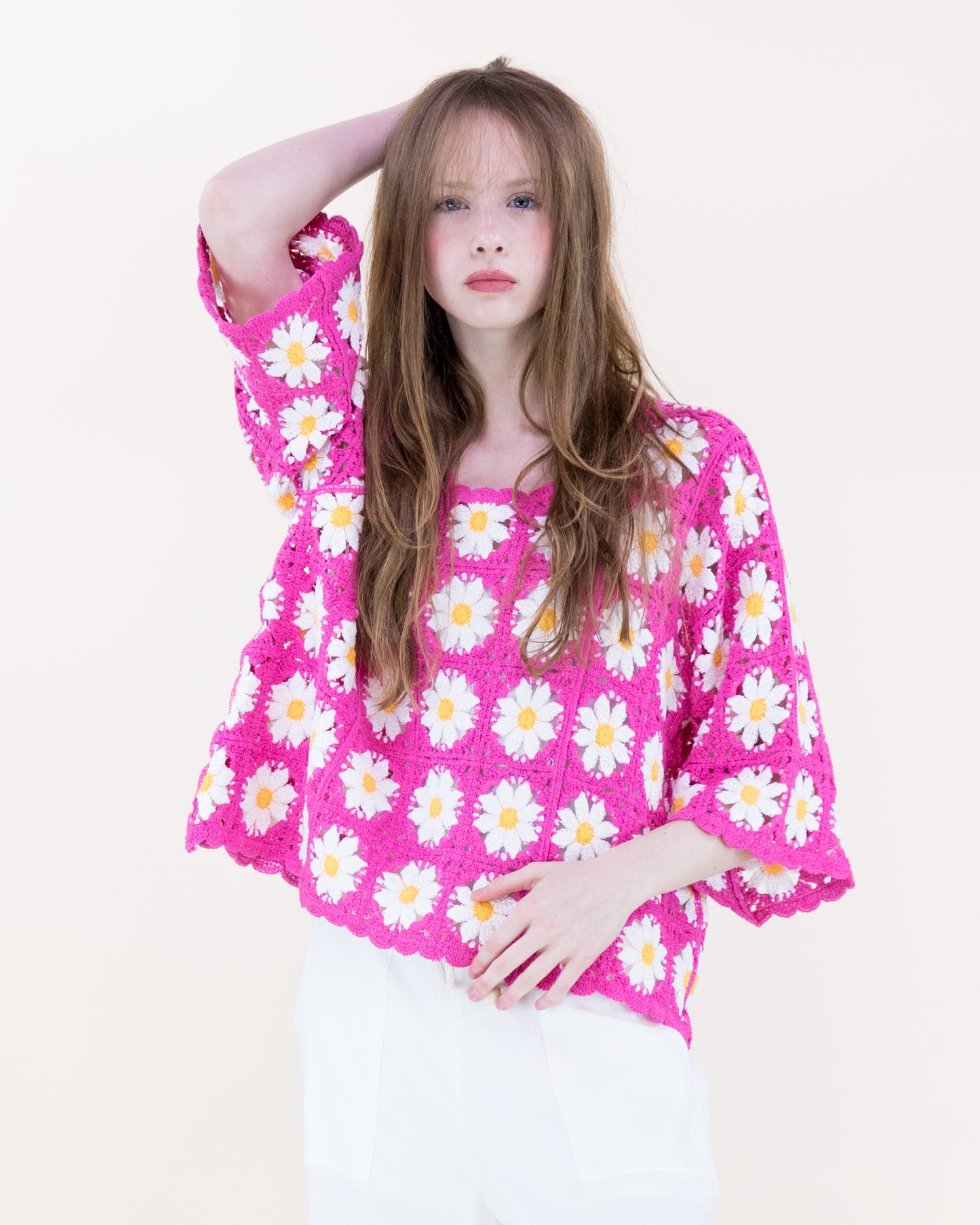 Daisy Cotton Crochet Quarter Sleeve Summer Sweater