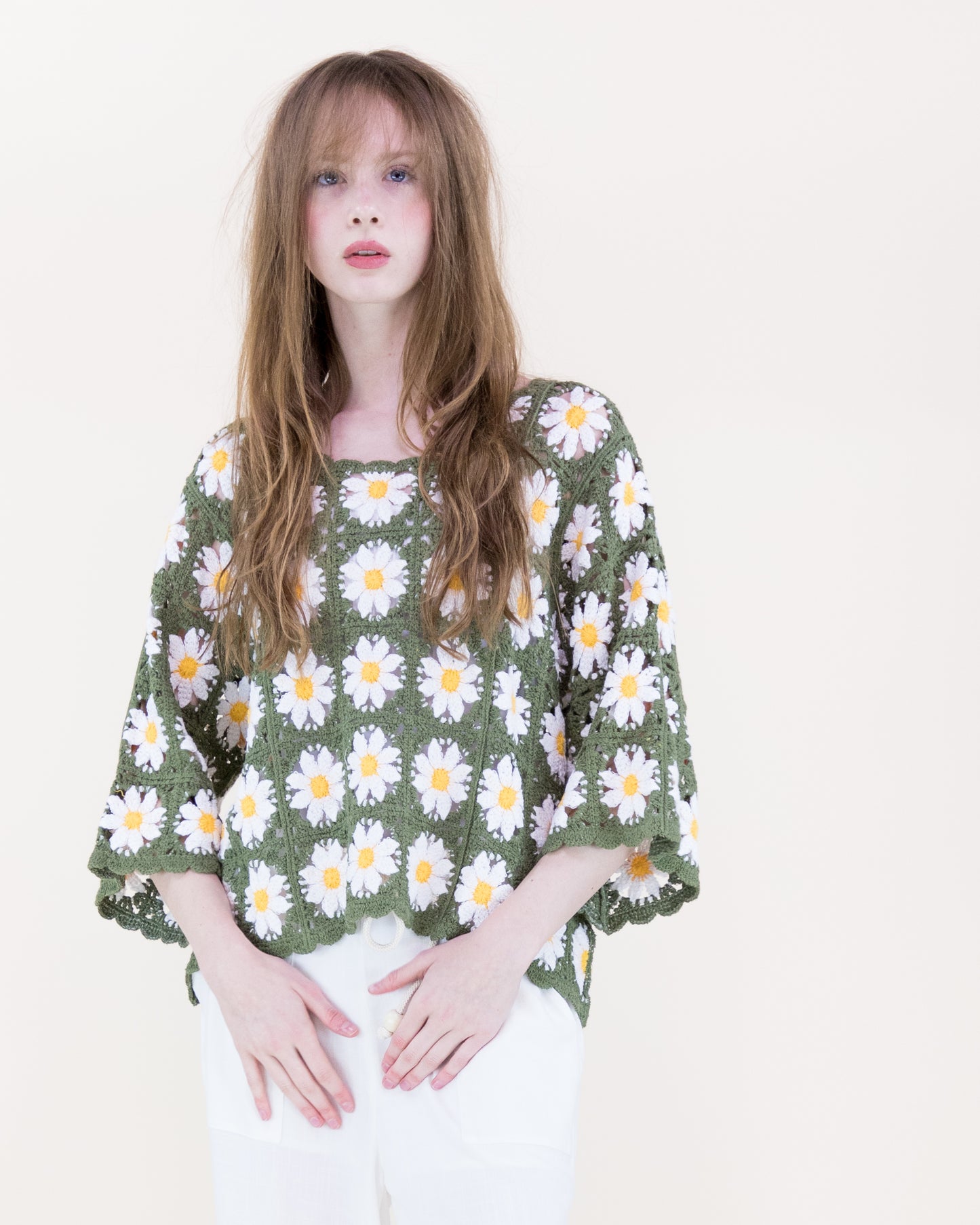Daisy Cotton Crochet Quarter Sleeve Summer Sweater