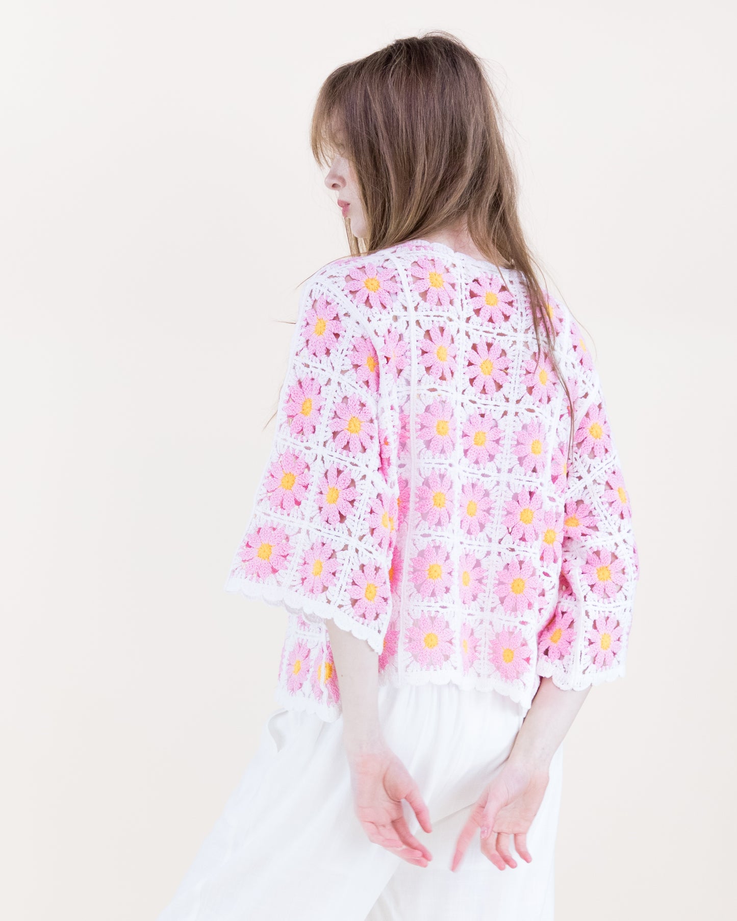 Daisy Cotton Crochet Quarter Sleeve Summer Sweater