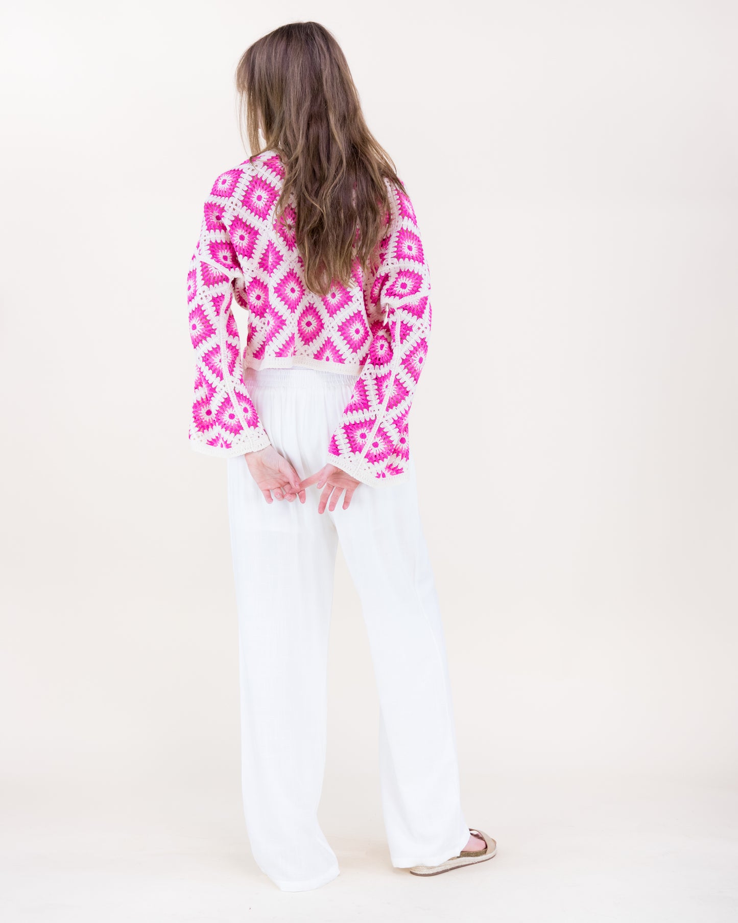 Diamond Crochet Long Sleeve Cropped Summer Sweater
