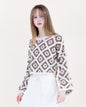 Diamond Crochet Long Sleeve Cropped Summer Sweater