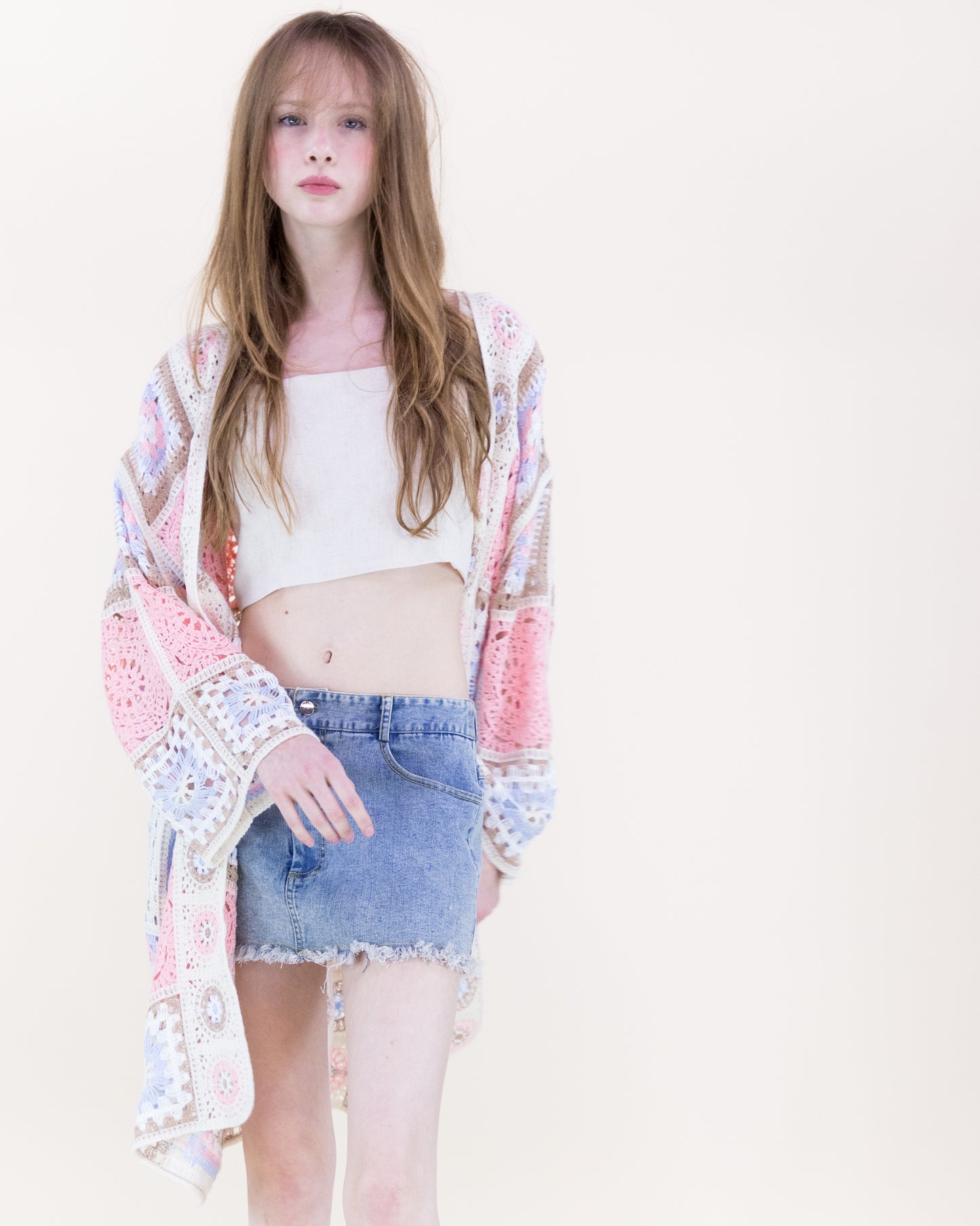 Knee-Length Medallion and Squares Crochet Summer Cardigan