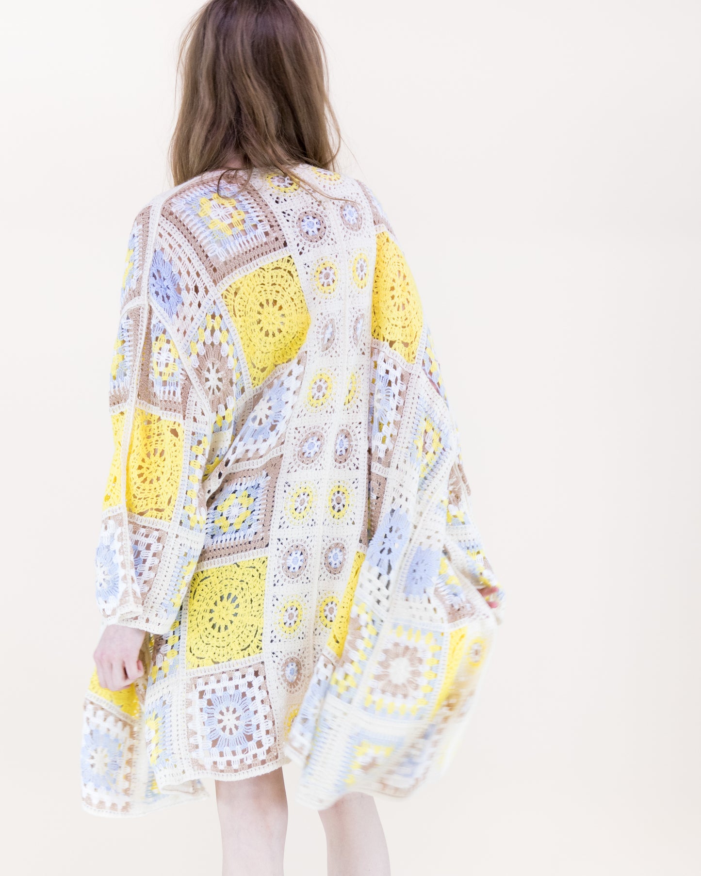 Knee-Length Medallion and Squares Crochet Summer Cardigan