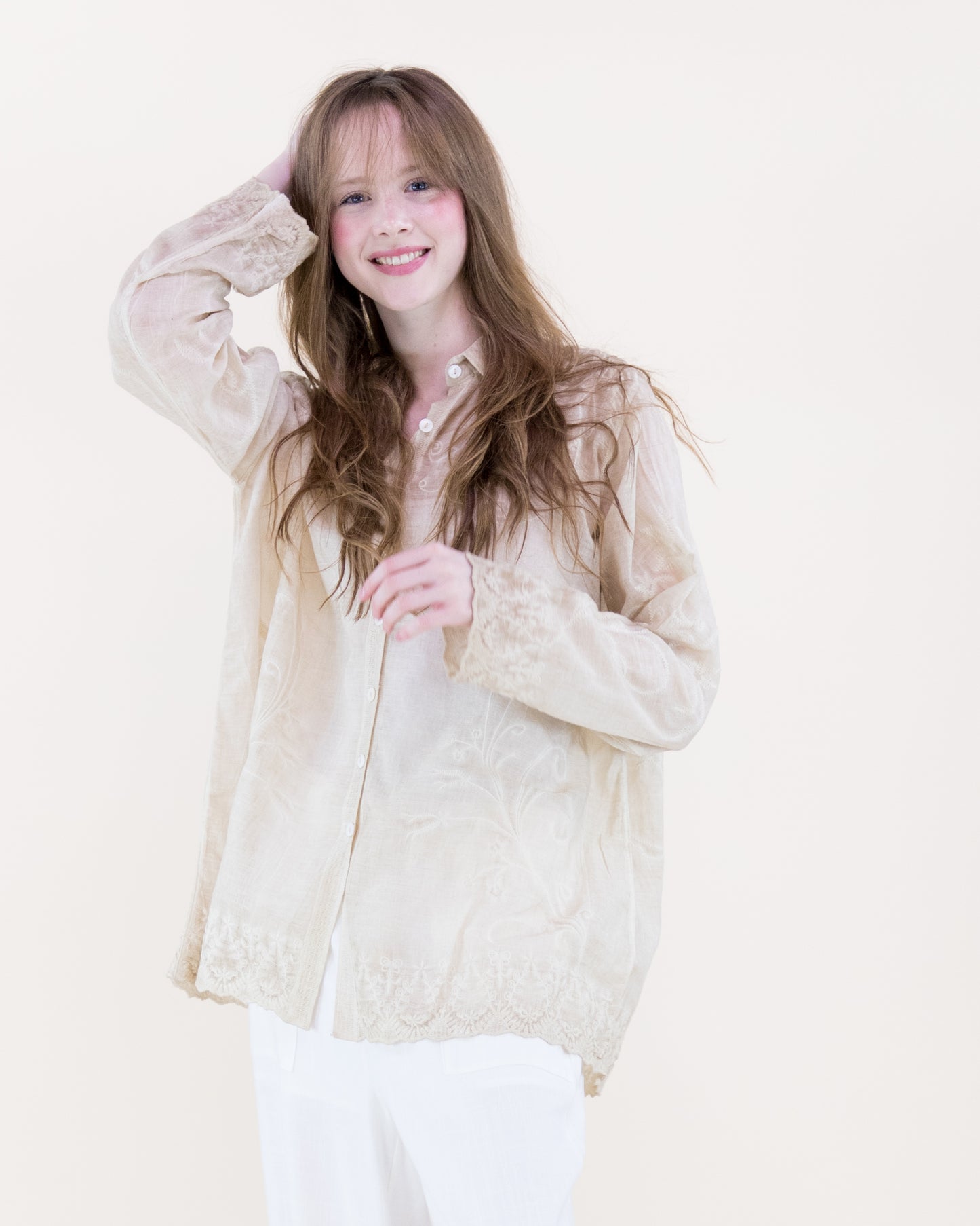 Vine Embroidered Mineral Wash Shirt