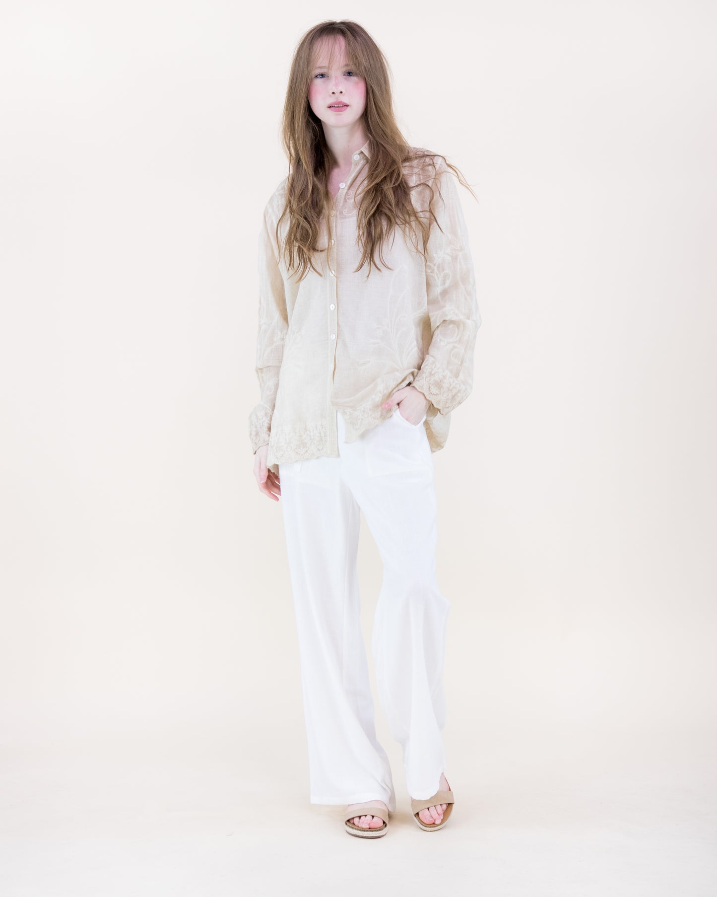 Vine Embroidered Mineral Wash Shirt