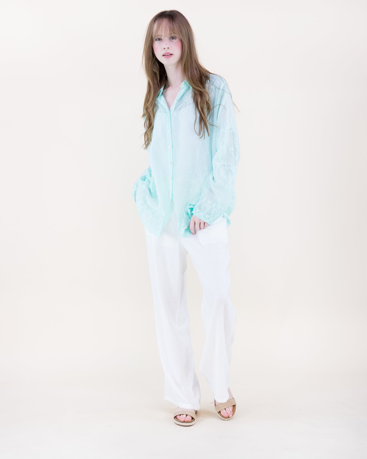 Vine Embroidered Mineral Wash Shirt