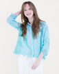 Floral Appliqué Lace-Hem Embroidered Mineral Wash Shirt