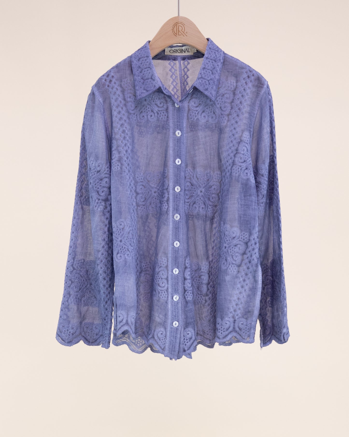 Petal Tile Scalloped Hem Embroidered Mineral Wash Shirt