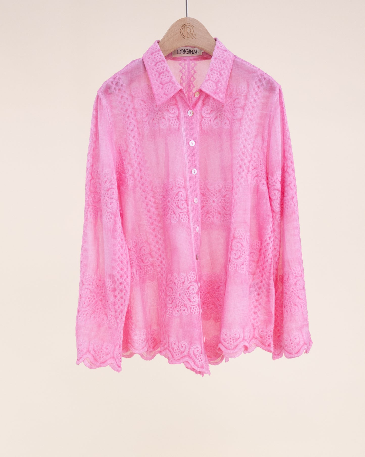 Petal Tile Scalloped Hem Embroidered Mineral Wash Shirt