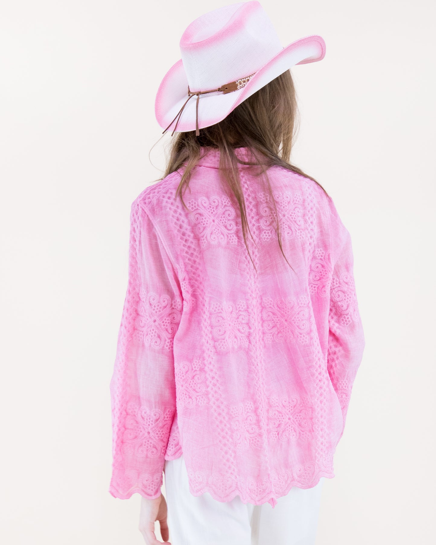 Petal Tile Scalloped Hem Embroidered Mineral Wash Shirt