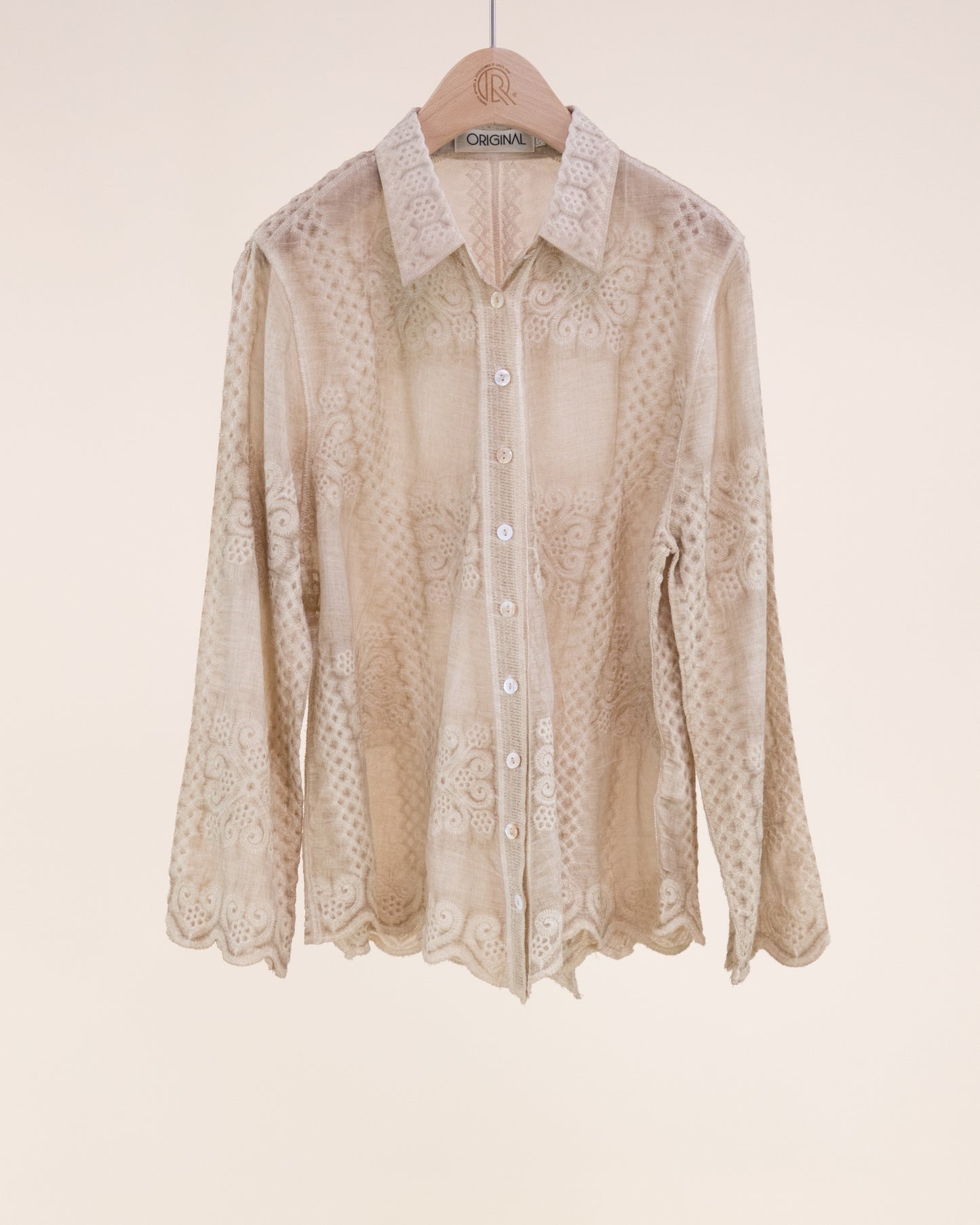 Petal Tile Scalloped Hem Embroidered Mineral Wash Shirt