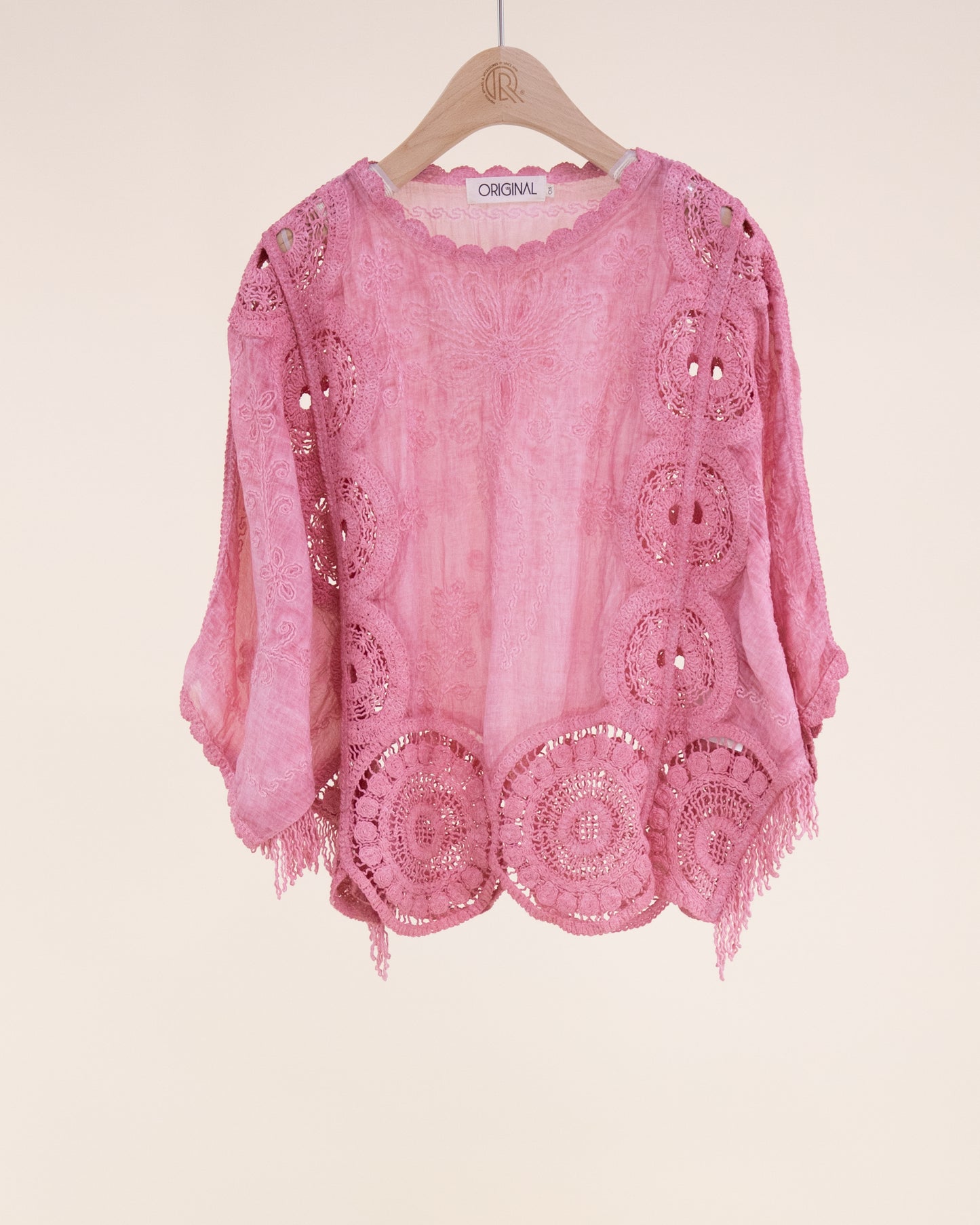 Sun Wash Medallion Panel Fringe Kimono Blouse
