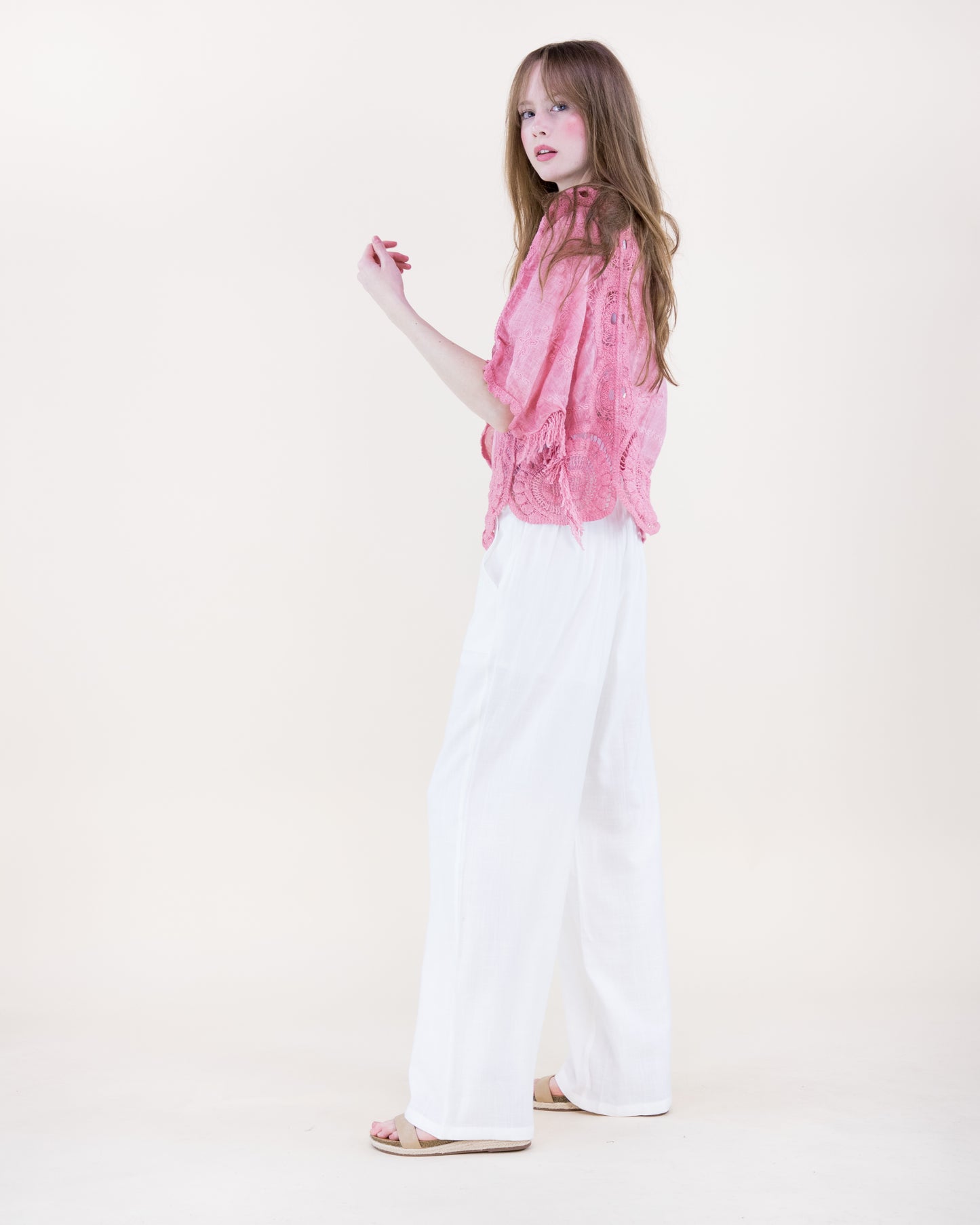 Sun Wash Medallion Panel Fringe Kimono Blouse