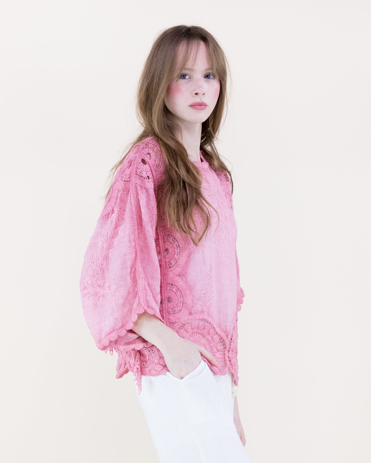 Sun Wash Medallion Panel Fringe Kimono Blouse