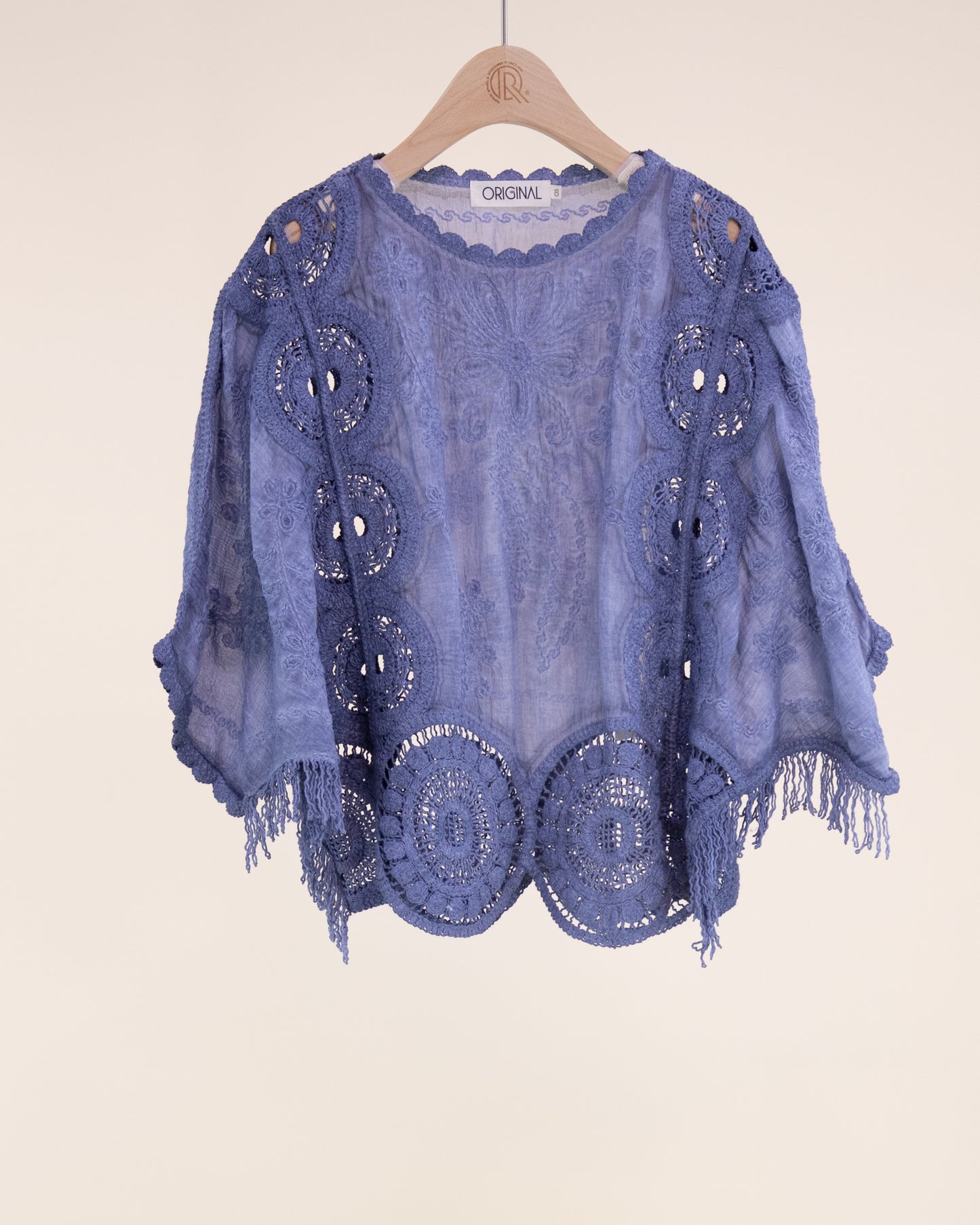 Sun Wash Medallion Panel Fringe Kimono Blouse