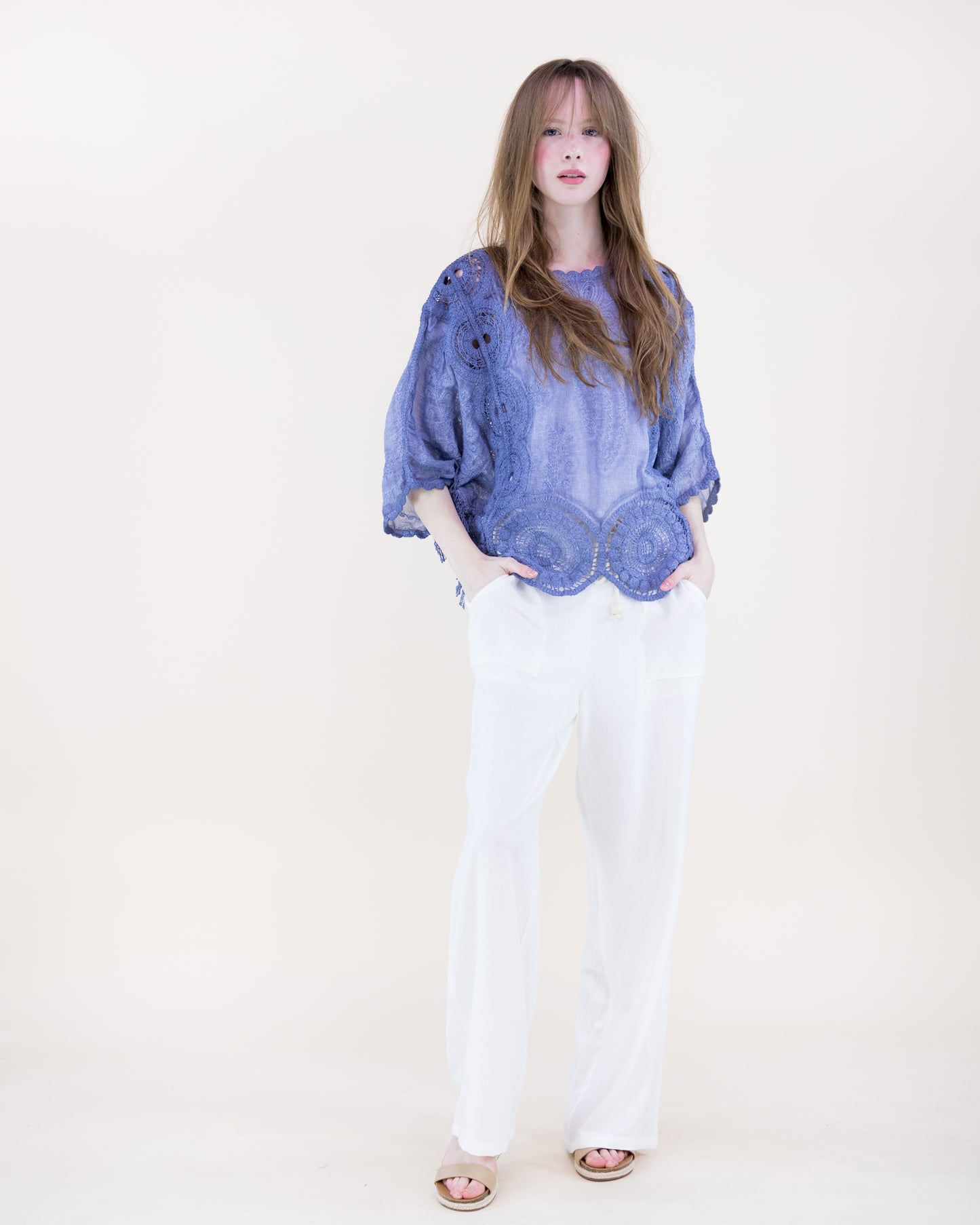 Sun Wash Medallion Panel Fringe Kimono Blouse