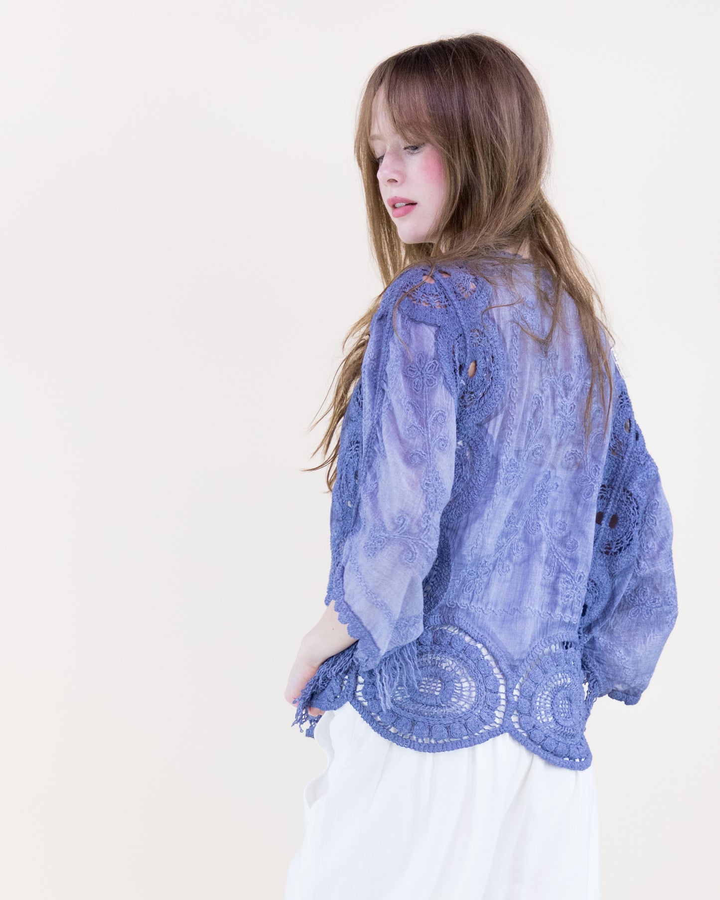 Sun Wash Medallion Panel Fringe Kimono Blouse