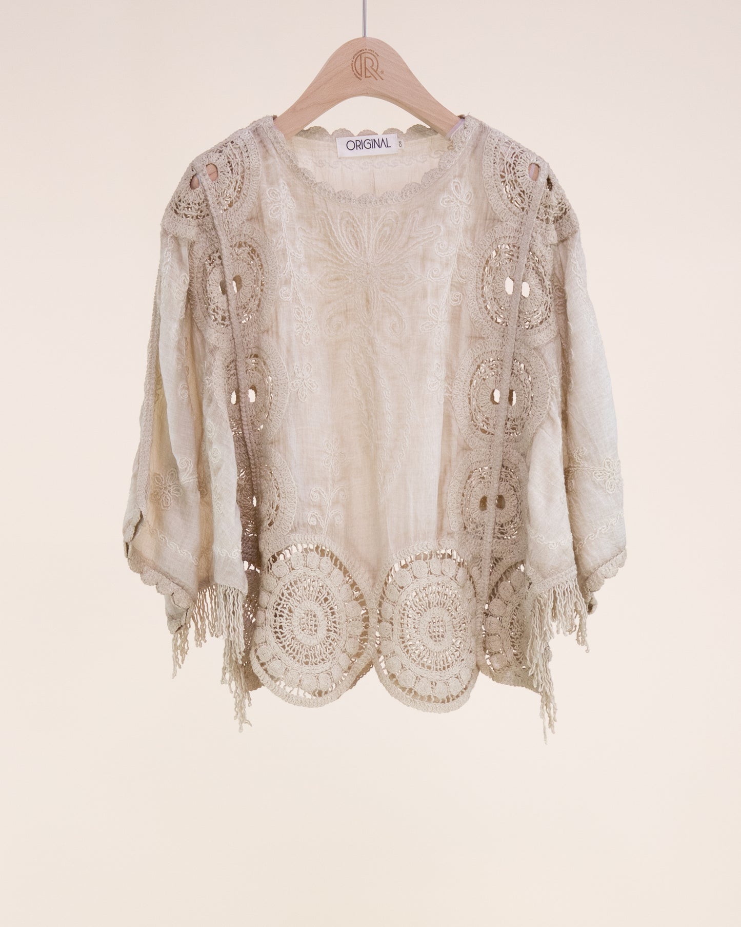 Sun Wash Medallion Panel Fringe Kimono Blouse