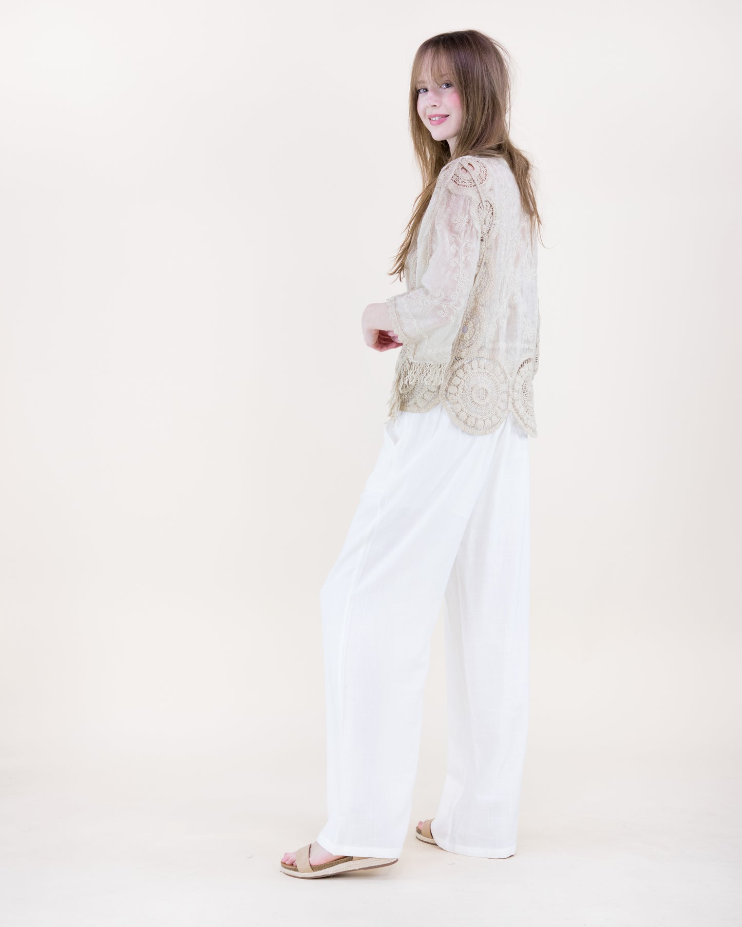 Sun Wash Medallion Panel Fringe Kimono Blouse