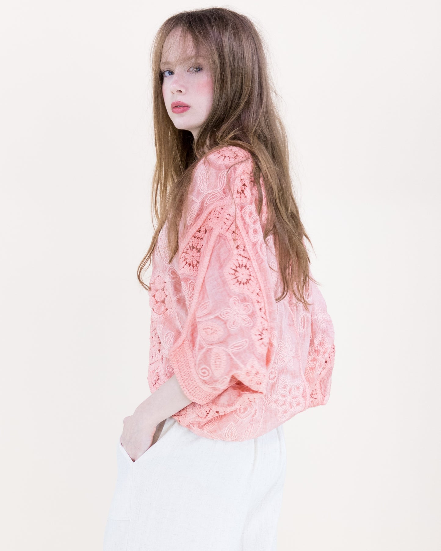 Coral Stone Crochet Bat Wing Tie Dye Cardigan