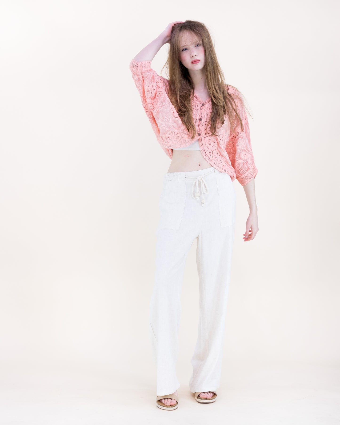 Coral Stone Crochet Bat Wing Tie Dye Cardigan