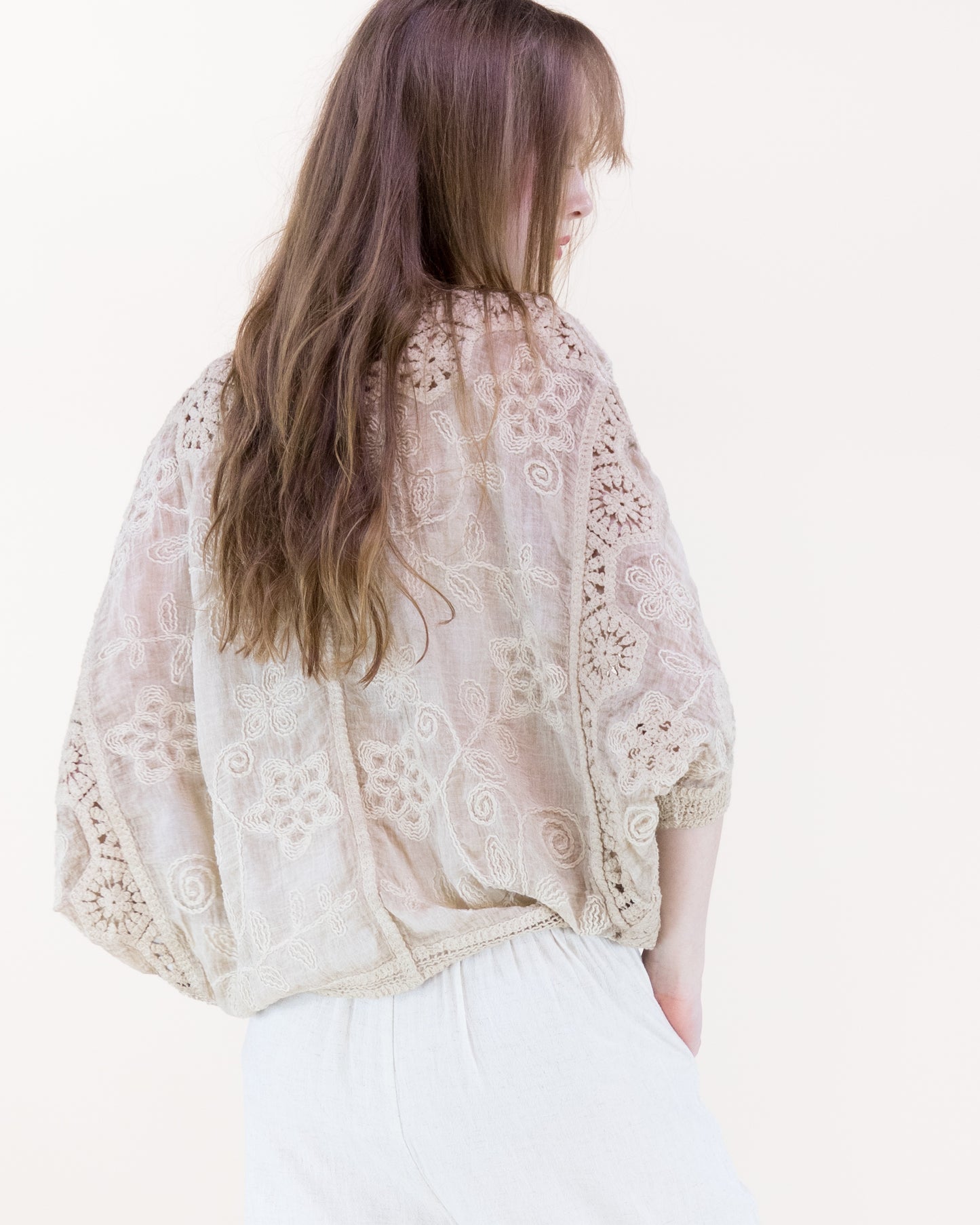 Coral Stone Crochet Bat Wing Tie Dye Cardigan