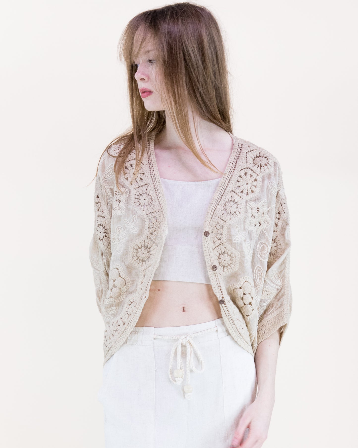 Coral Stone Crochet Bat Wing Tie Dye Cardigan