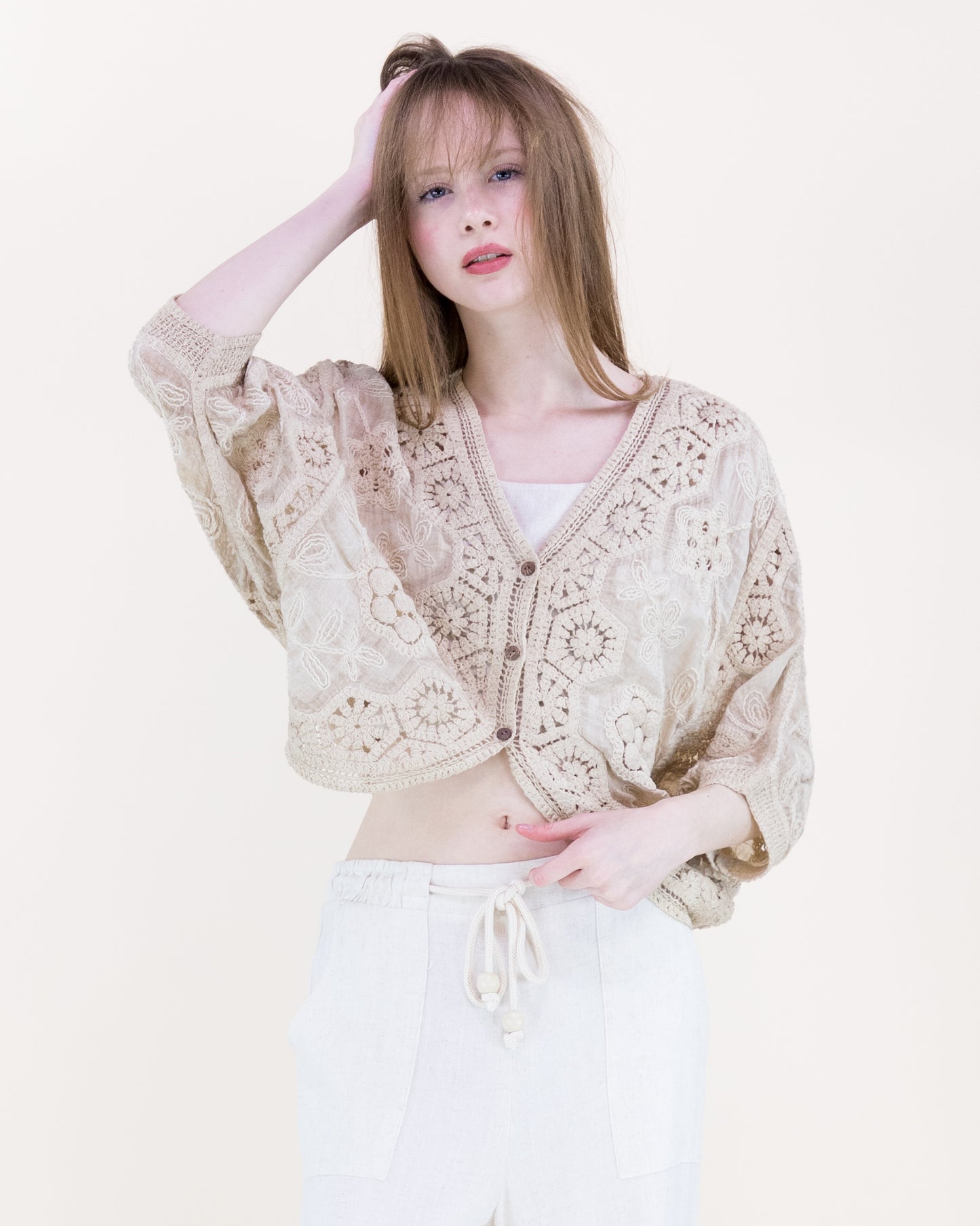 Coral Stone Crochet Bat Wing Tie Dye Cardigan