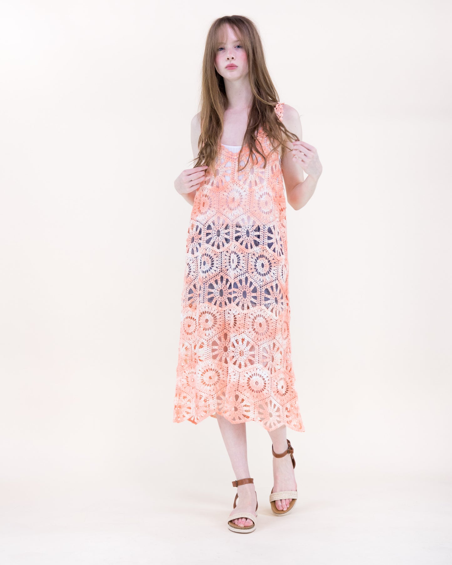 Coral Stone Crochet Tie Dye Dress