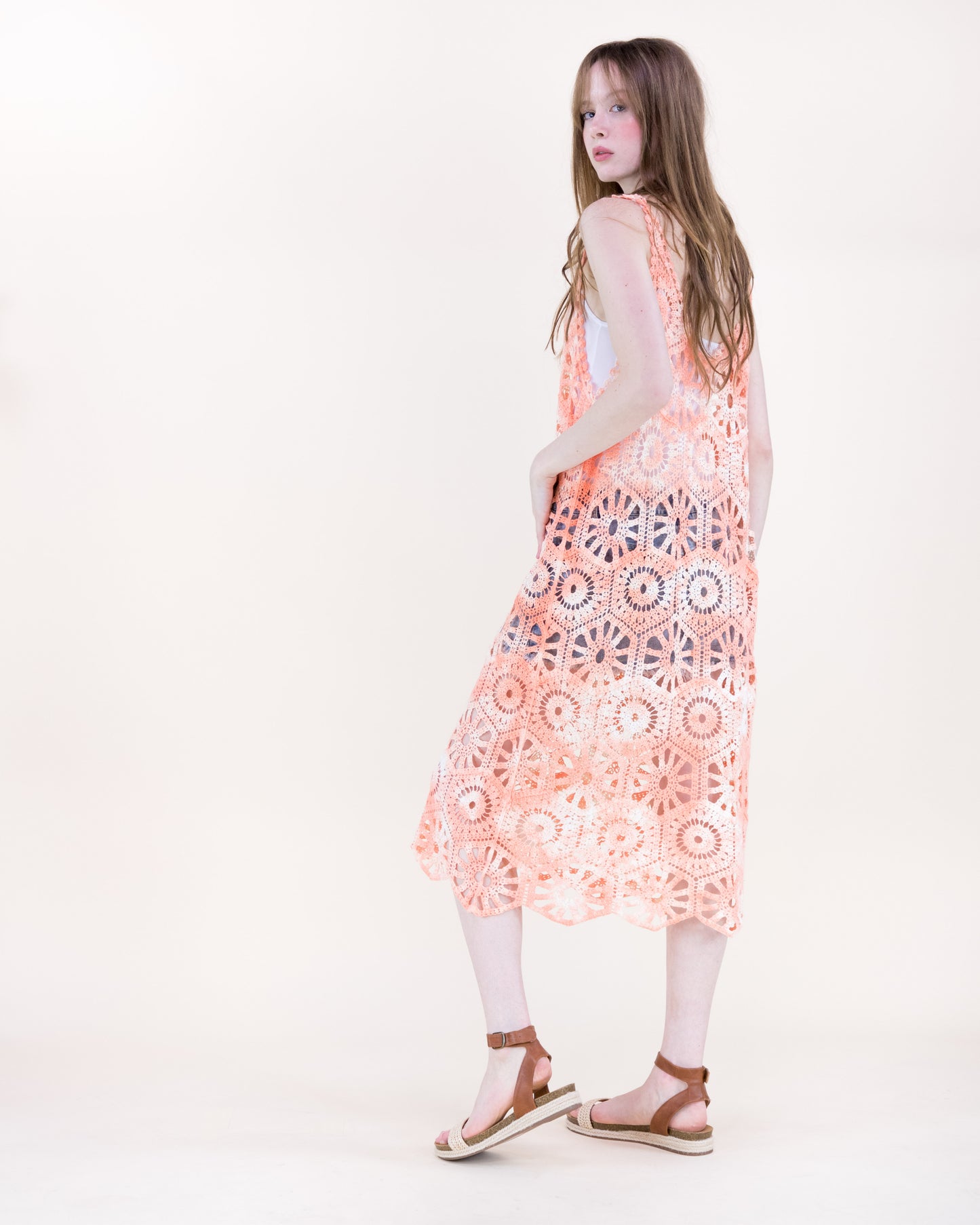 Coral Stone Crochet Tie Dye Dress
