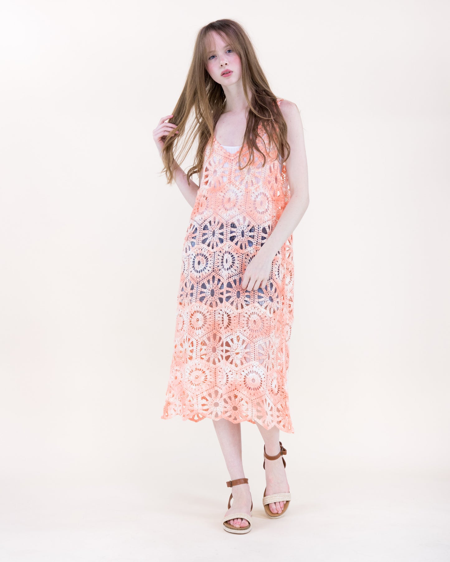 Coral Stone Crochet Tie Dye Dress