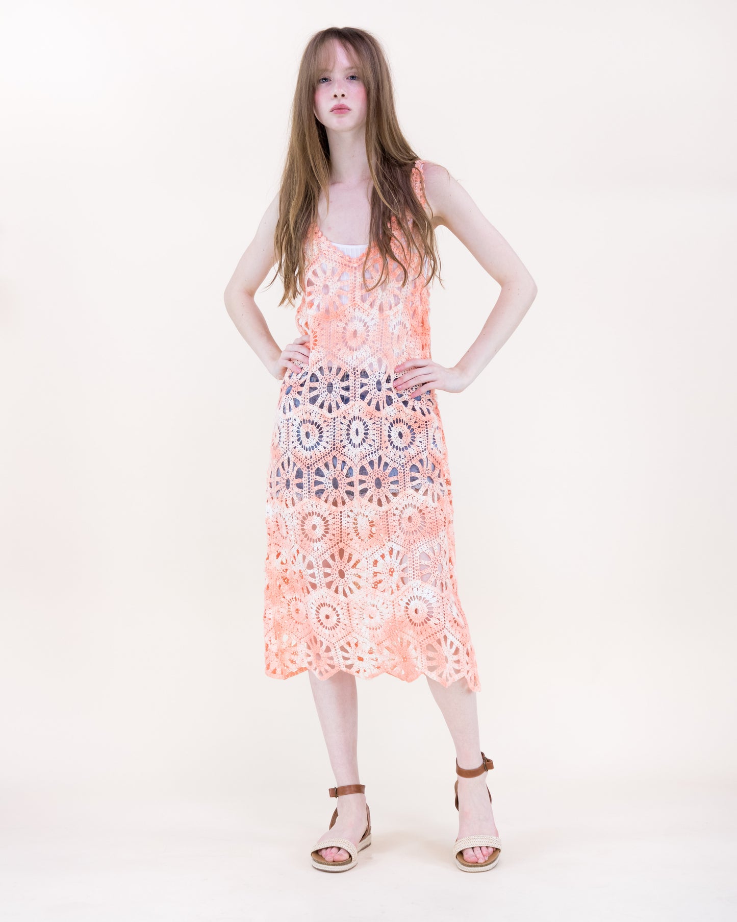Coral Stone Crochet Tie Dye Dress