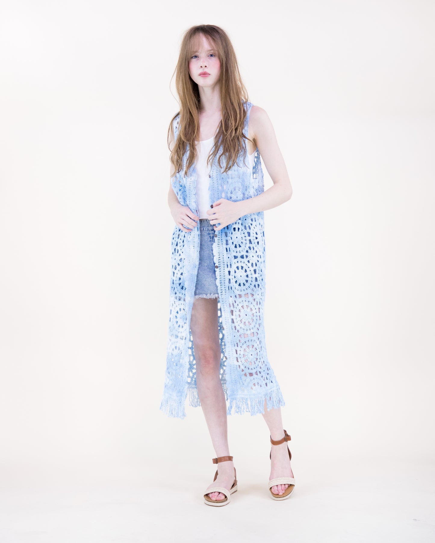 Flower Wheel Crochet Tie Dye Long Vest