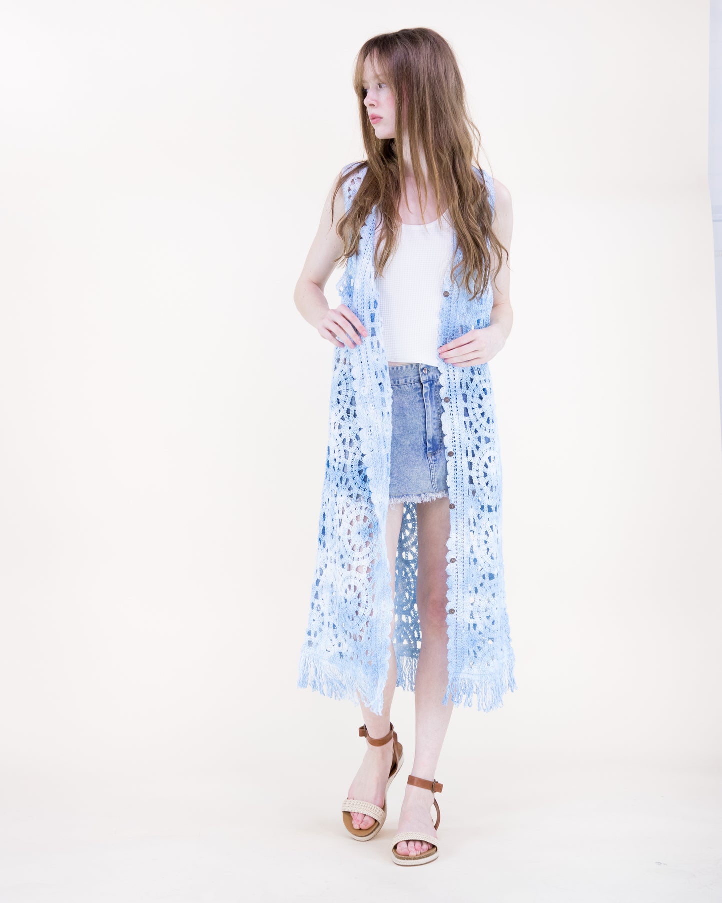 Flower Wheel Crochet Tie Dye Long Vest