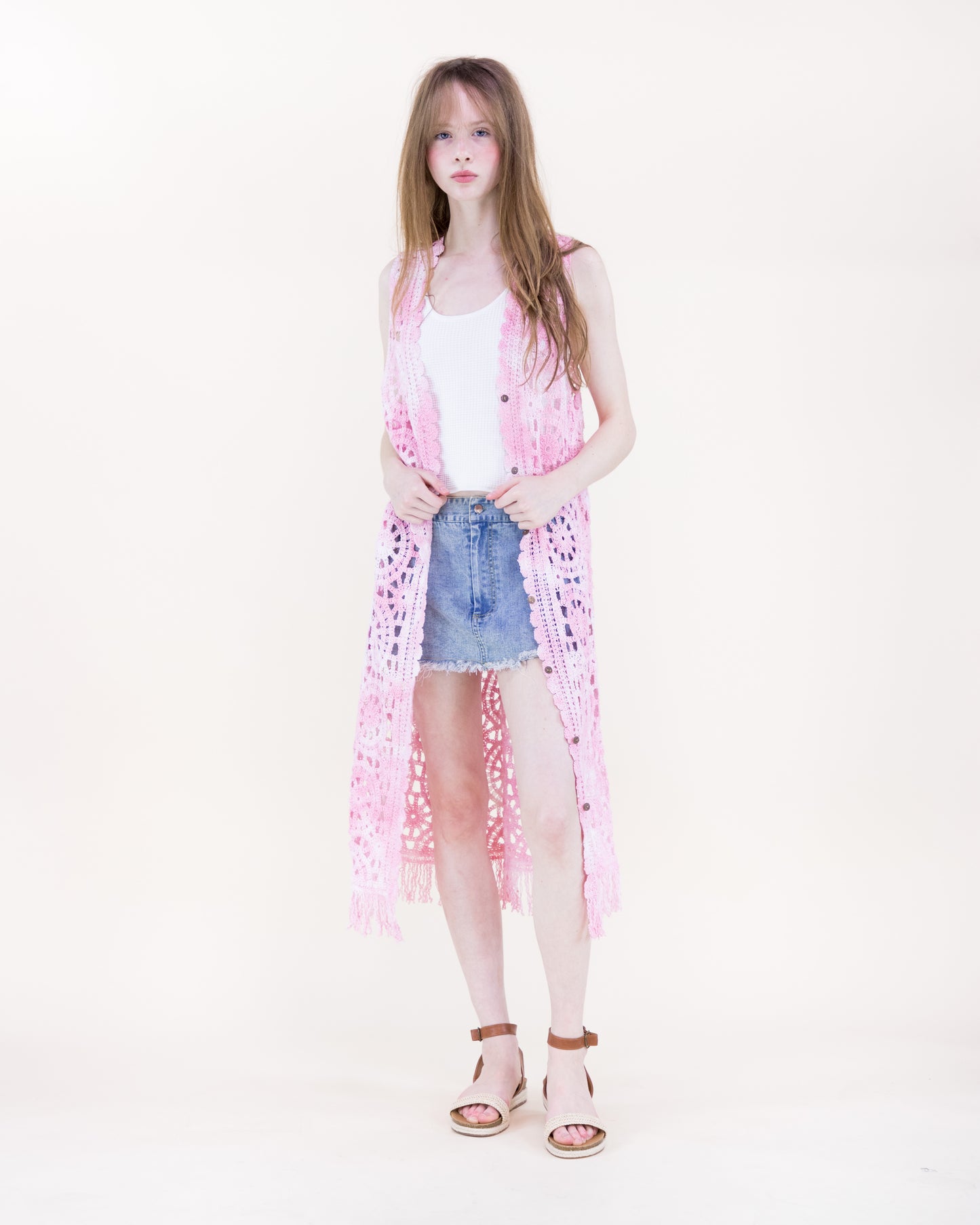 Flower Wheel Crochet Tie Dye Long Vest