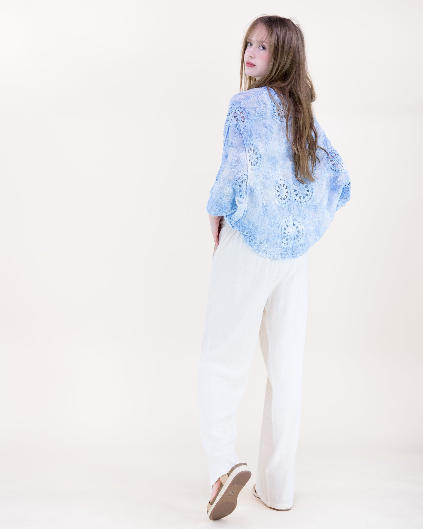 Flower Wheel Crochet Bat Wing Tie Dye Cardigan