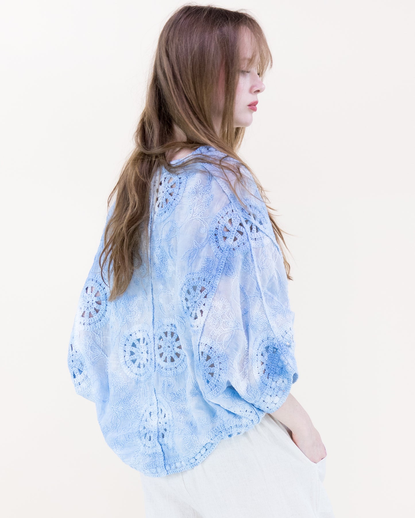 Flower Wheel Crochet Bat Wing Tie Dye Cardigan