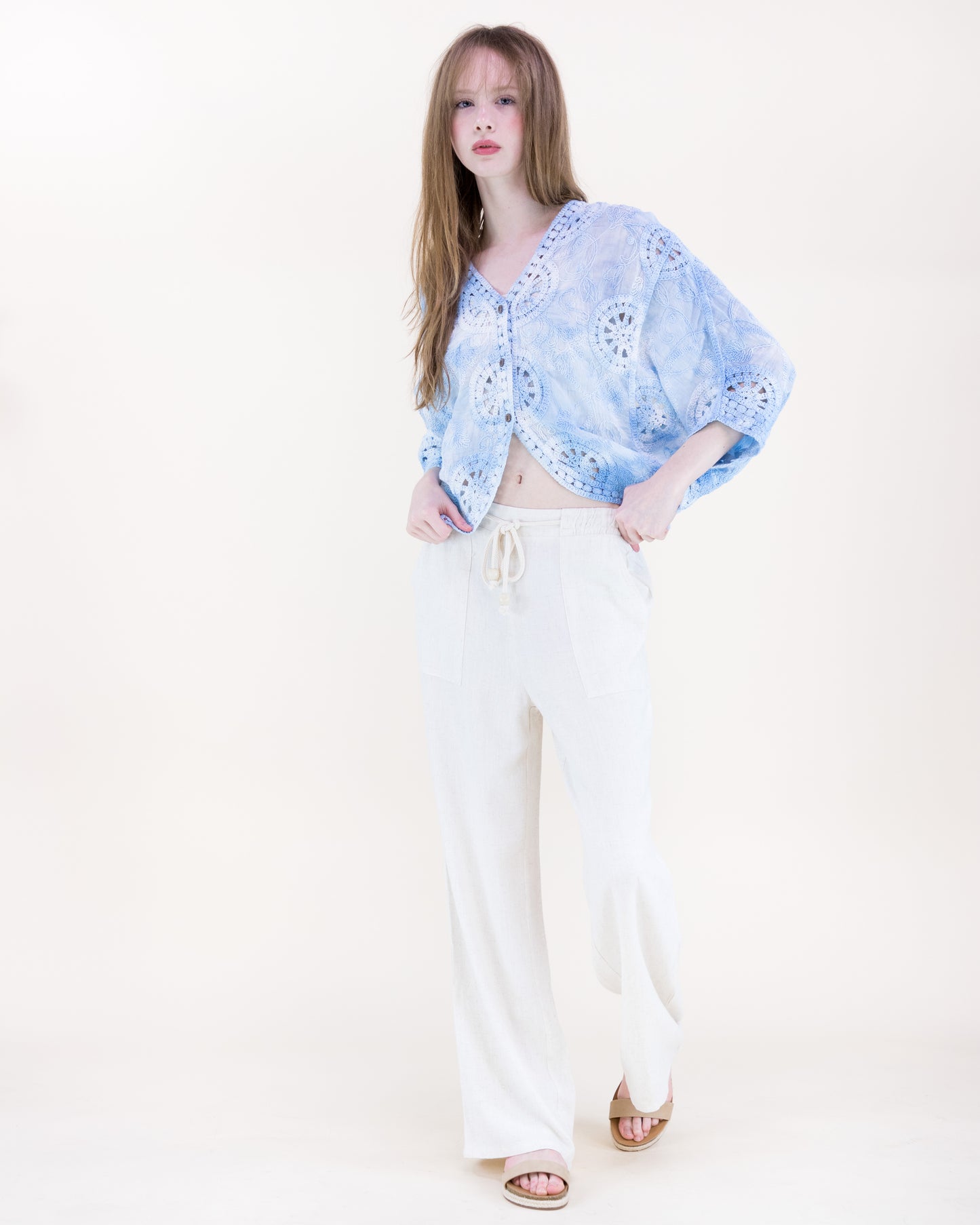 Flower Wheel Crochet Bat Wing Tie Dye Cardigan