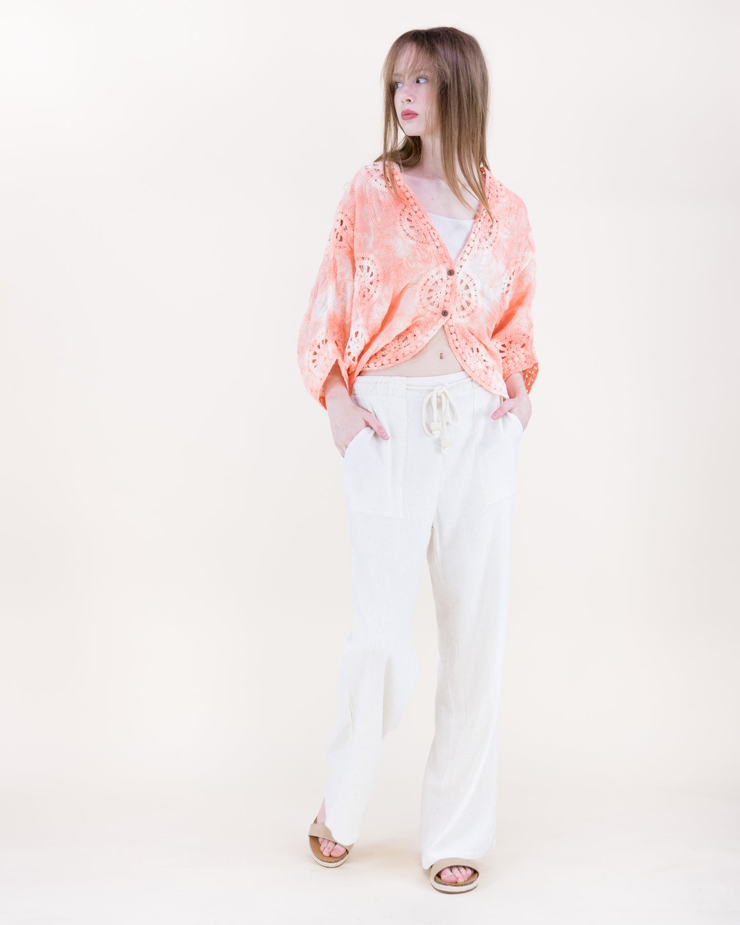 Flower Wheel Crochet Bat Wing Tie Dye Cardigan