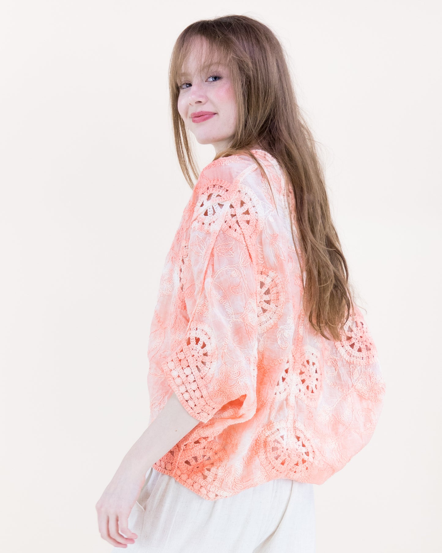Flower Wheel Crochet Bat Wing Tie Dye Cardigan