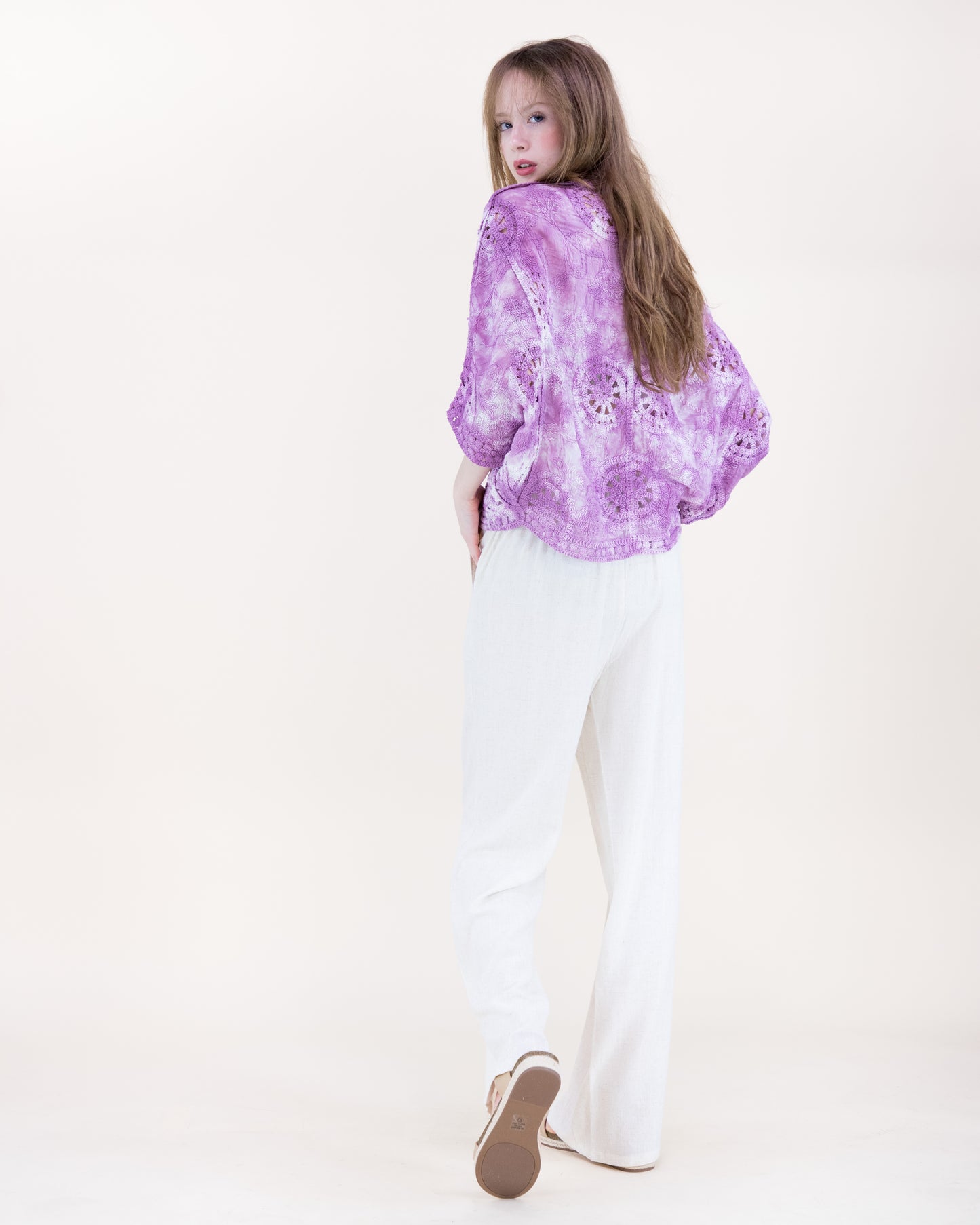 Flower Wheel Crochet Bat Wing Tie Dye Cardigan